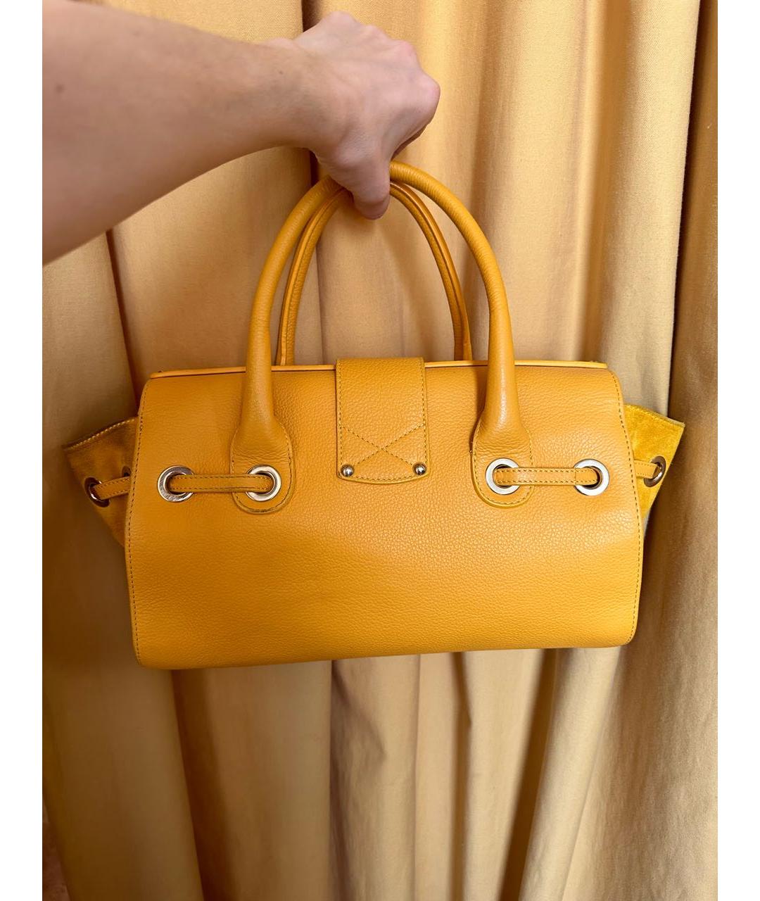 JIMMY CHOO Желтая кожаная сумка с короткими ручками, фото 4