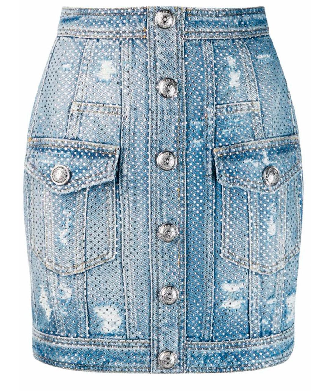 BALMAIN Голубая хлопковая юбка мини, фото 1