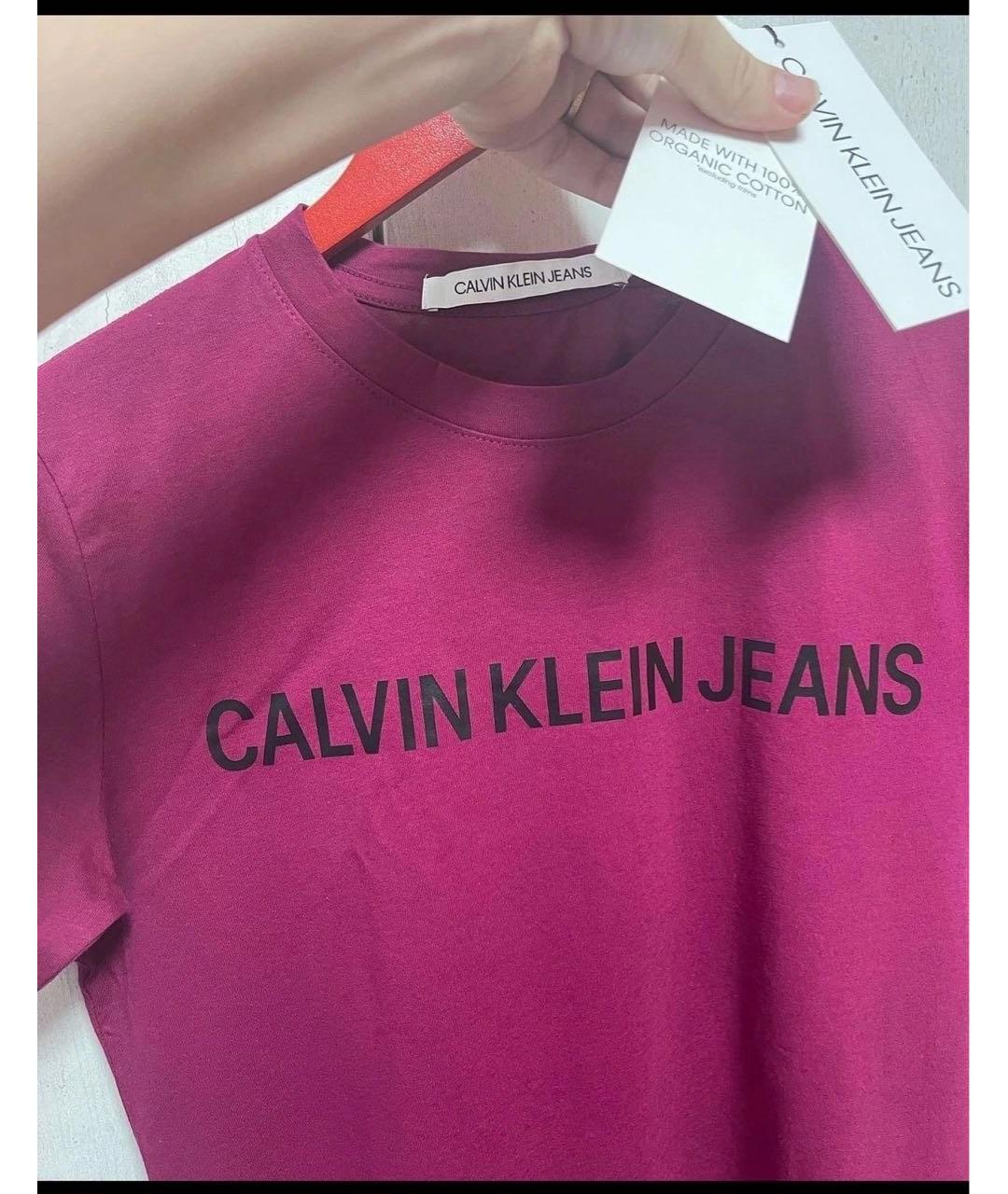 CALVIN KLEIN Бордовая хлопковая футболка, фото 5