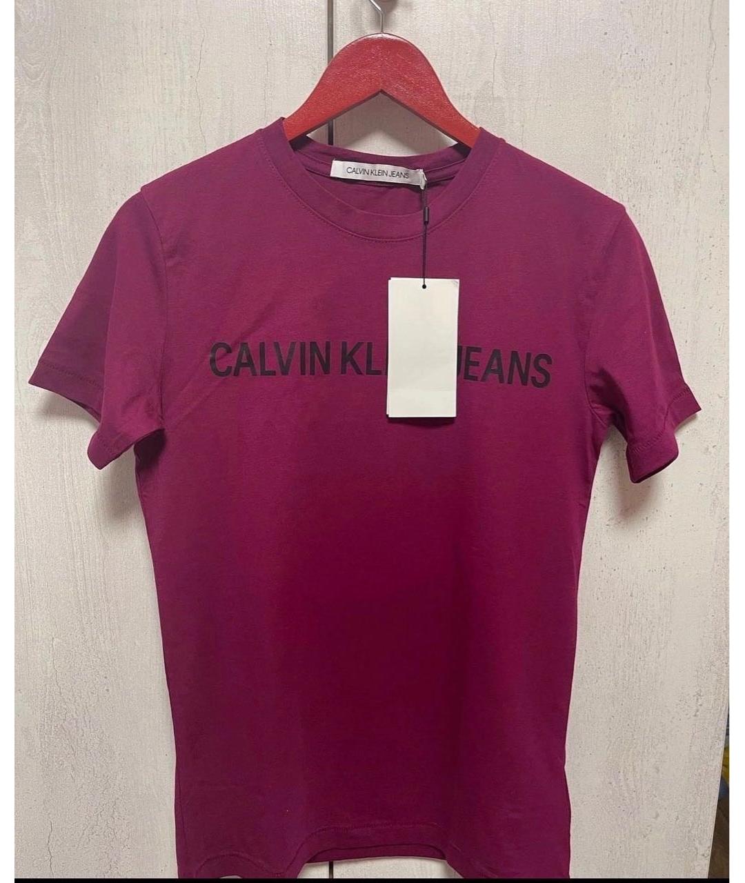 CALVIN KLEIN Бордовая хлопковая футболка, фото 6