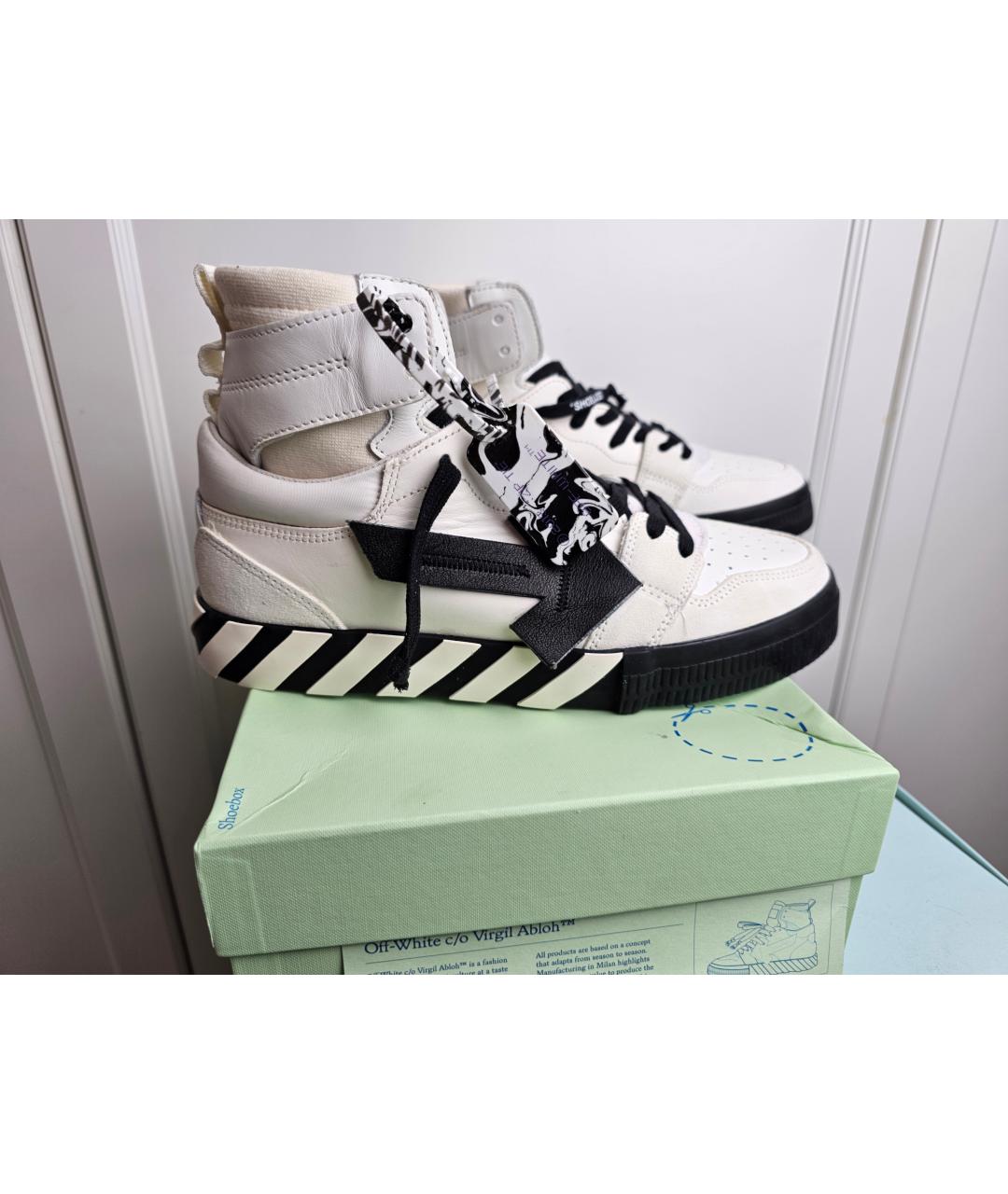 OFF-WHITE Белые кожаные высокие кроссовки / кеды, фото 10