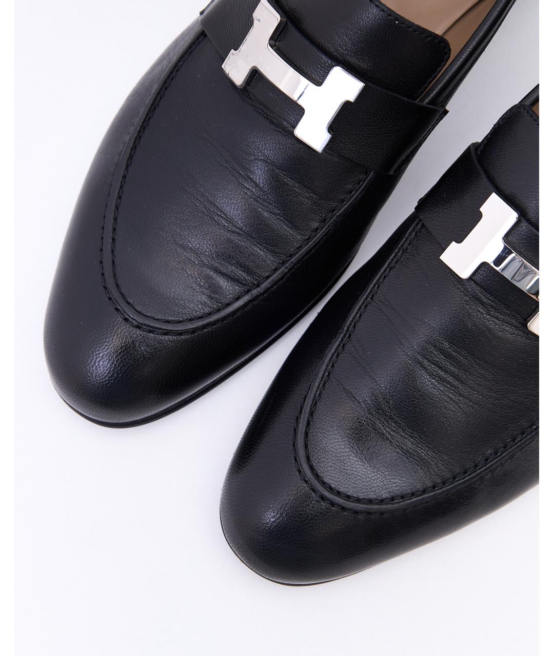 HERMES Черные кожаные туфли, фото 4