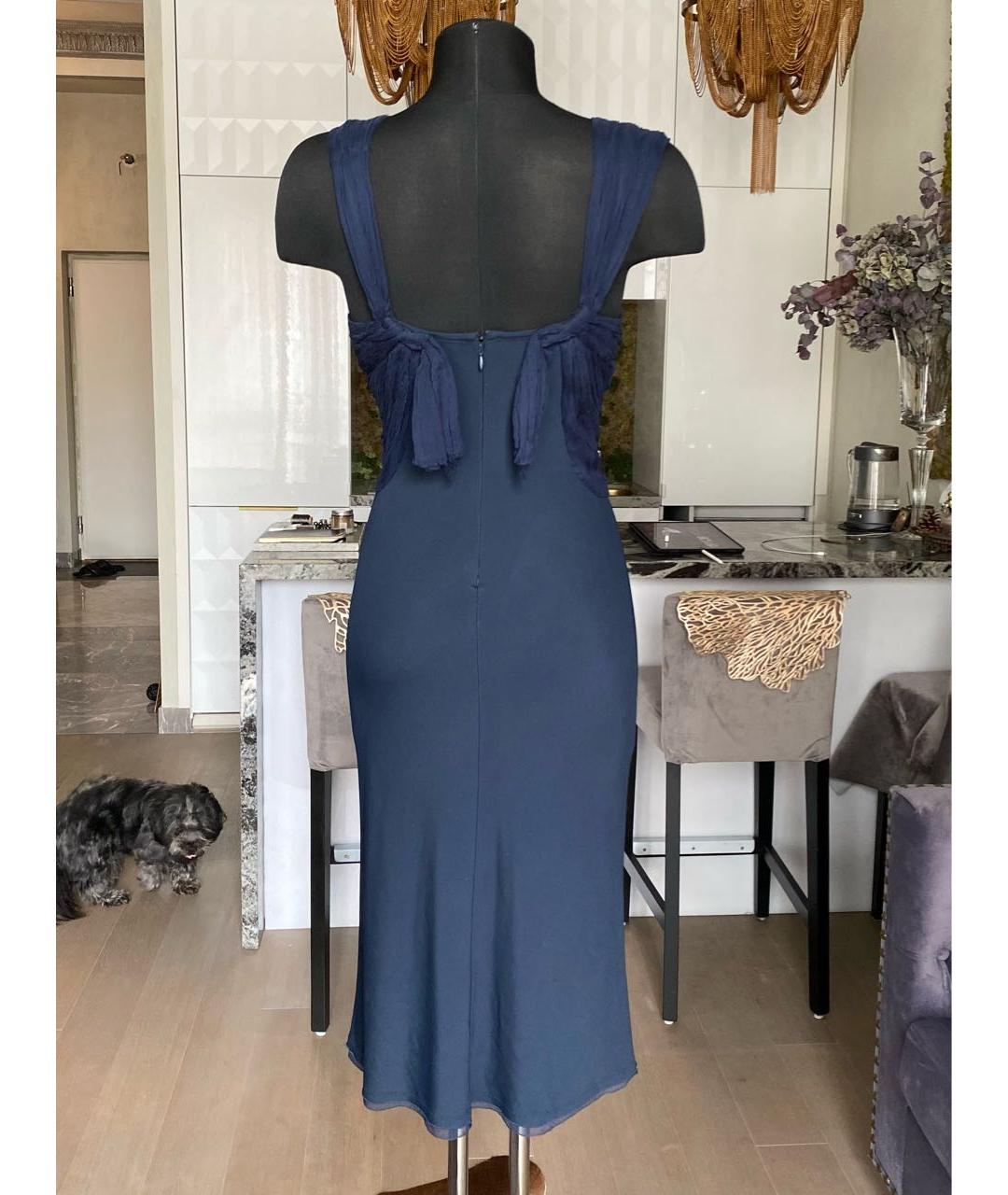 ERMANNO SCERVINO Синее шелковое коктейльное платье, фото 2