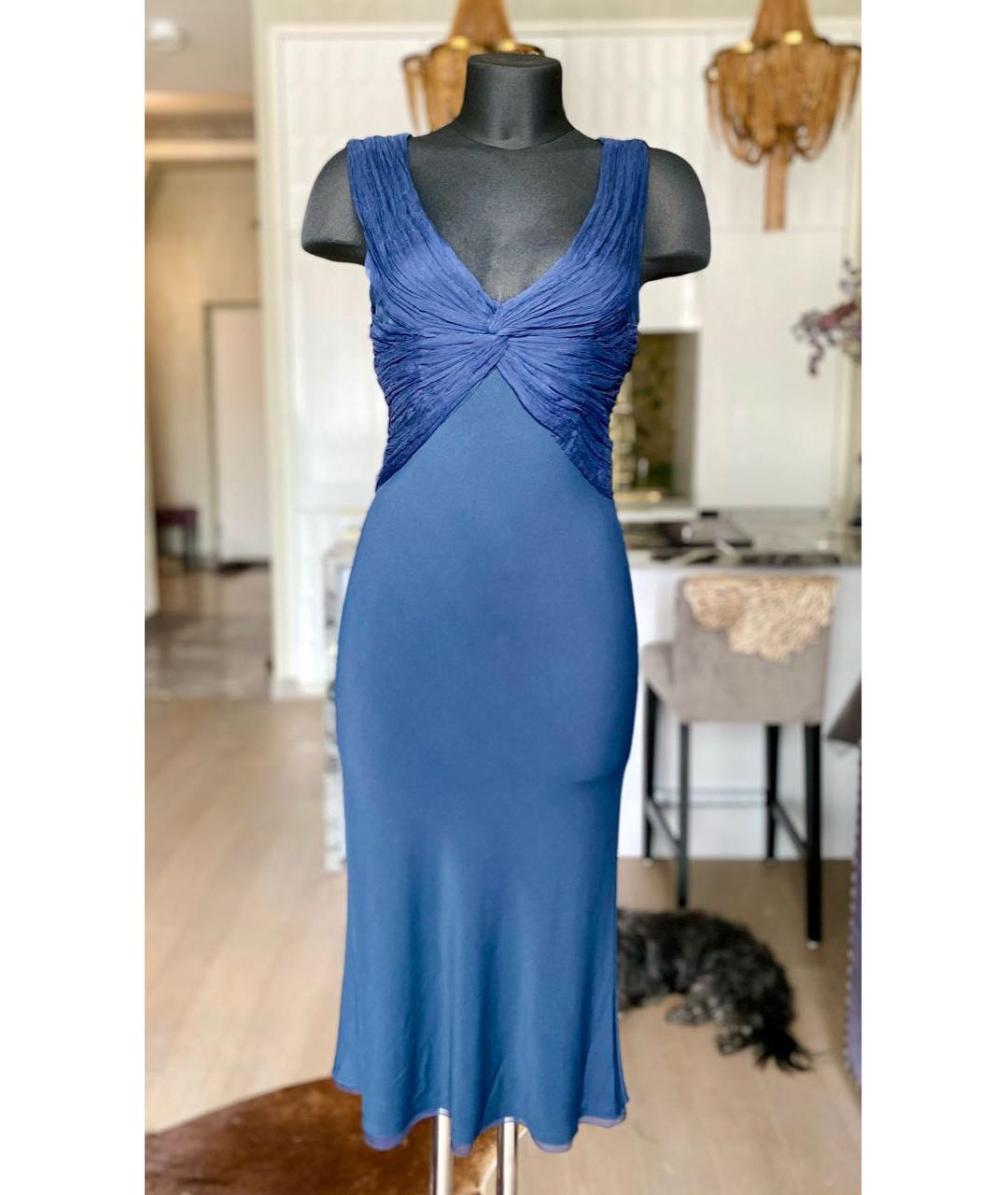 ERMANNO SCERVINO Синее шелковое коктейльное платье, фото 6