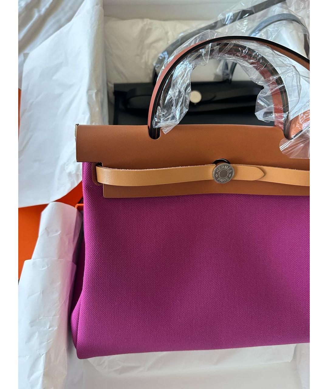 HERMES PRE-OWNED Розовая тканевая сумка с короткими ручками, фото 5