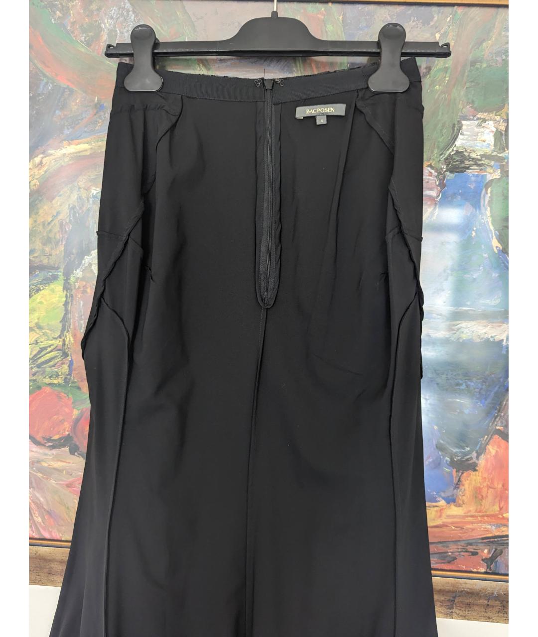 ZAC POSEN Черная шелковая юбка макси, фото 3