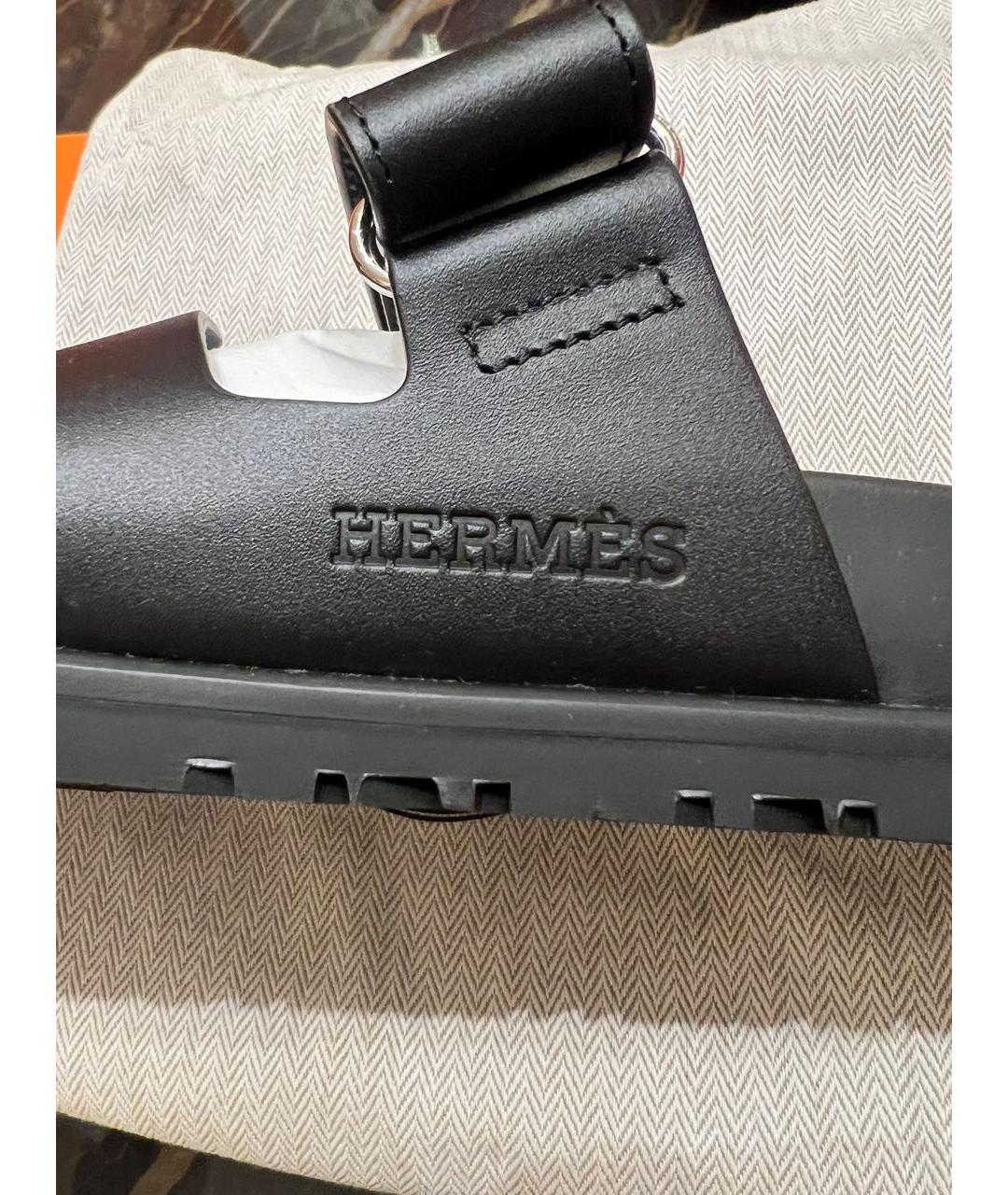 HERMES PRE-OWNED Черные кожаные шлепанцы, фото 5