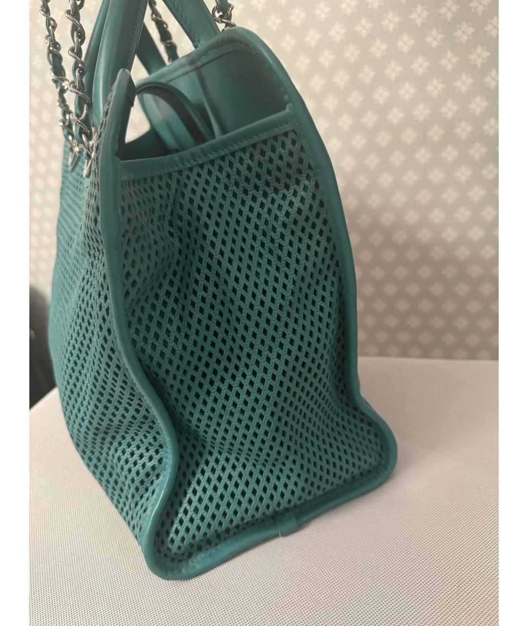 CHANEL PRE-OWNED Зеленая кожаная сумка с короткими ручками, фото 4