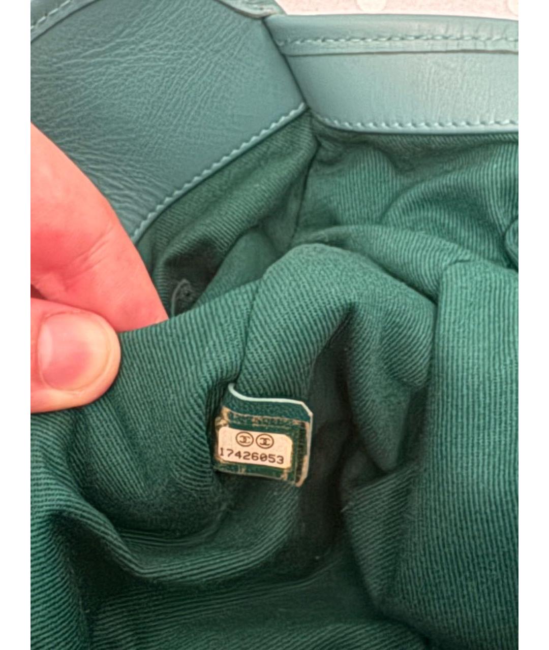 CHANEL PRE-OWNED Зеленая кожаная сумка с короткими ручками, фото 7