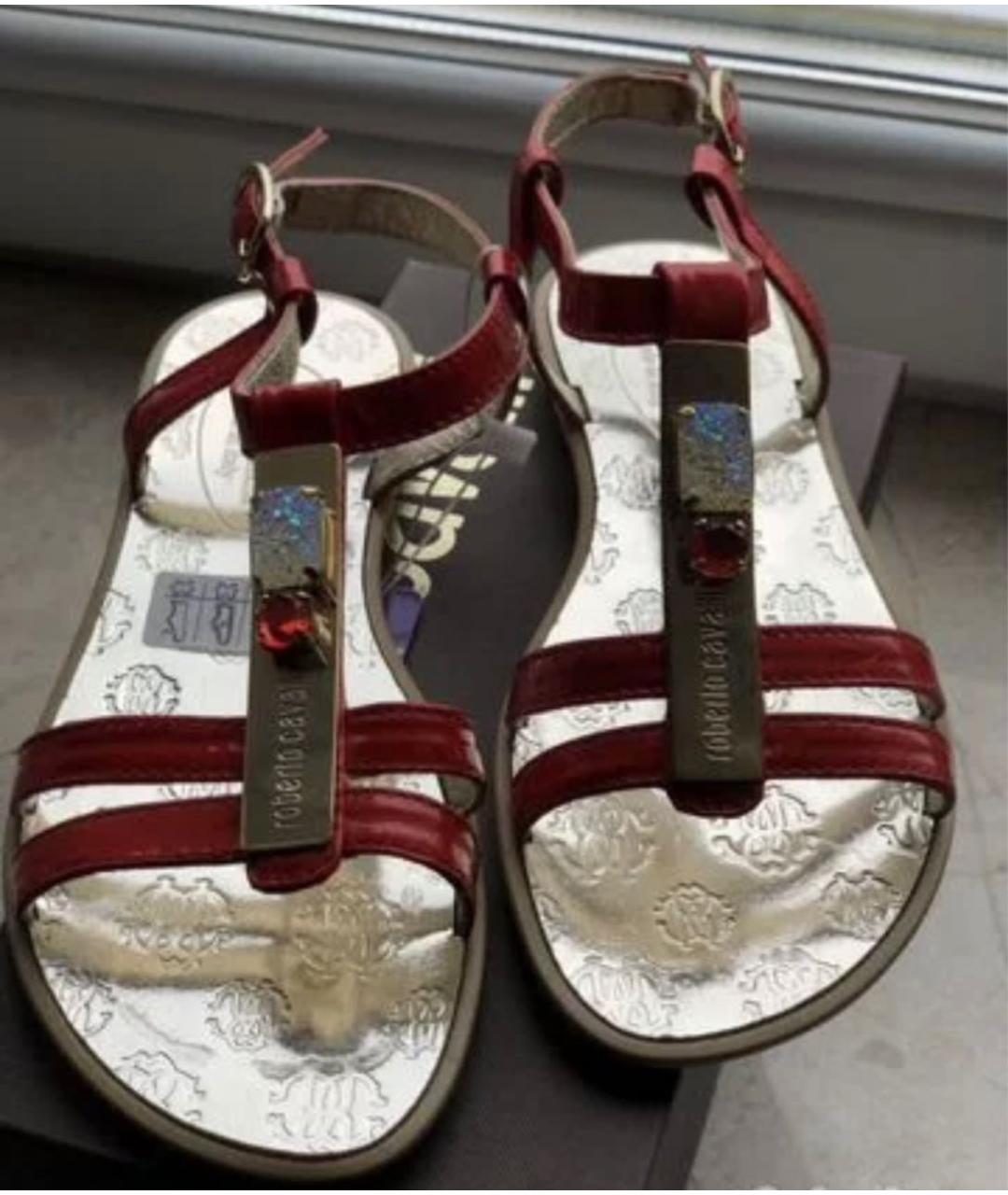 ROBERTO CAVALLI Красные кожаные сандалии и шлепанцы, фото 3