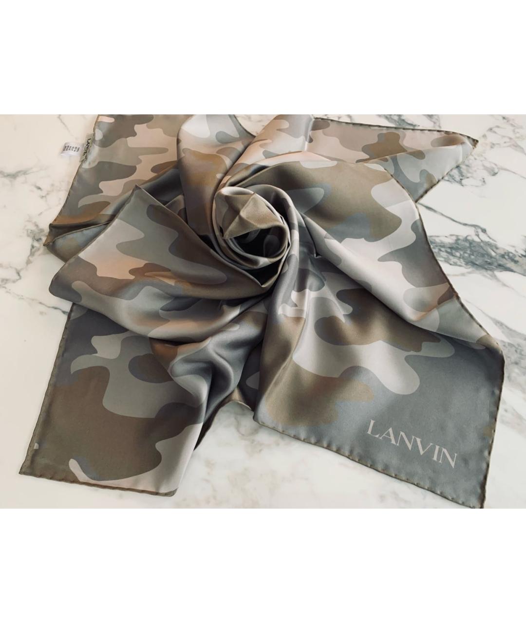 LANVIN Хаки шелковый платок, фото 4