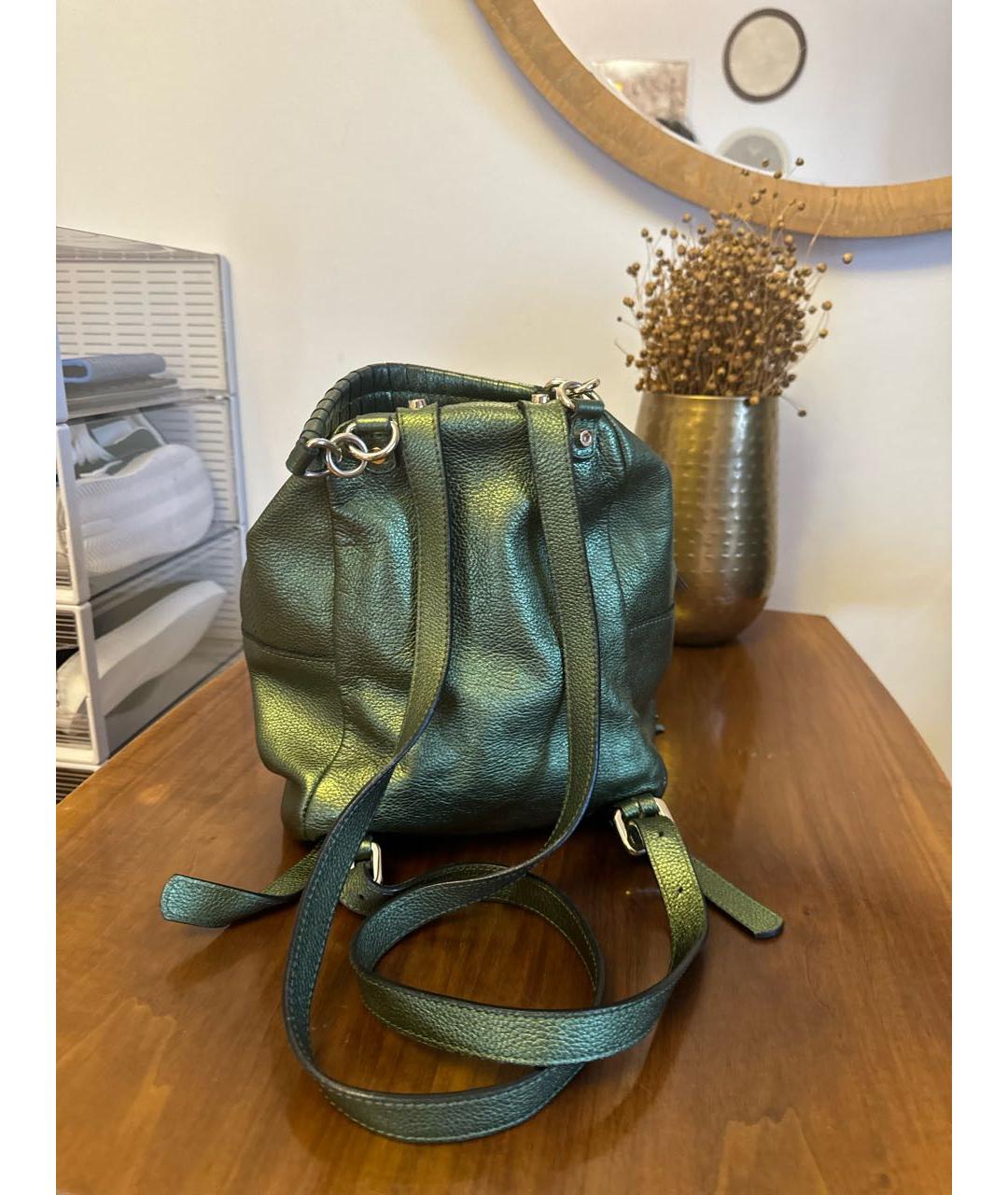 COCCINELLE Зеленый кожаный рюкзак, фото 2