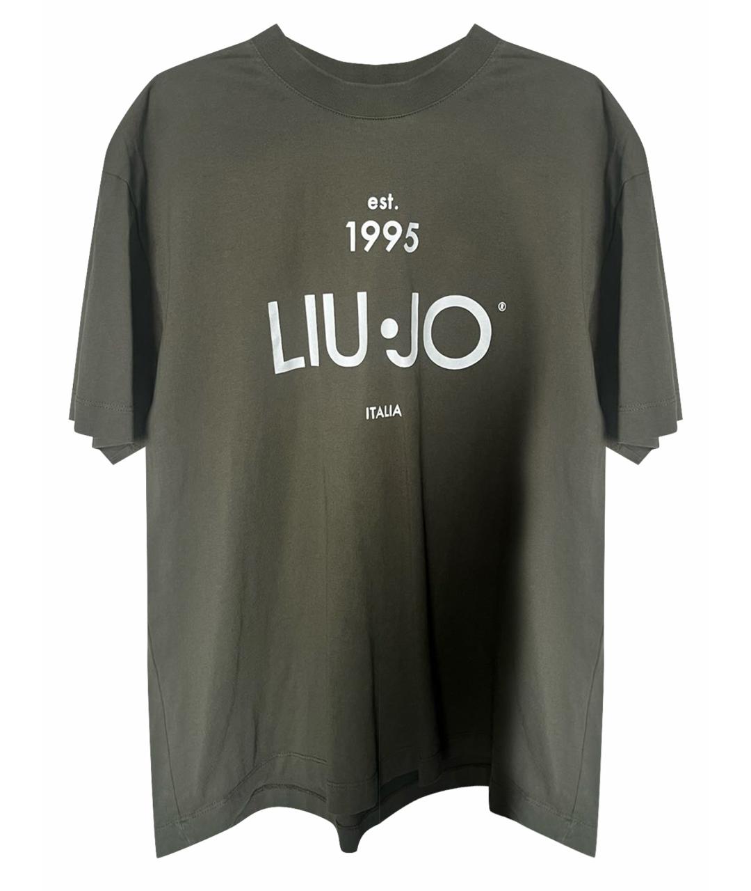 LIU JO Хаки хлопковая футболка, фото 1