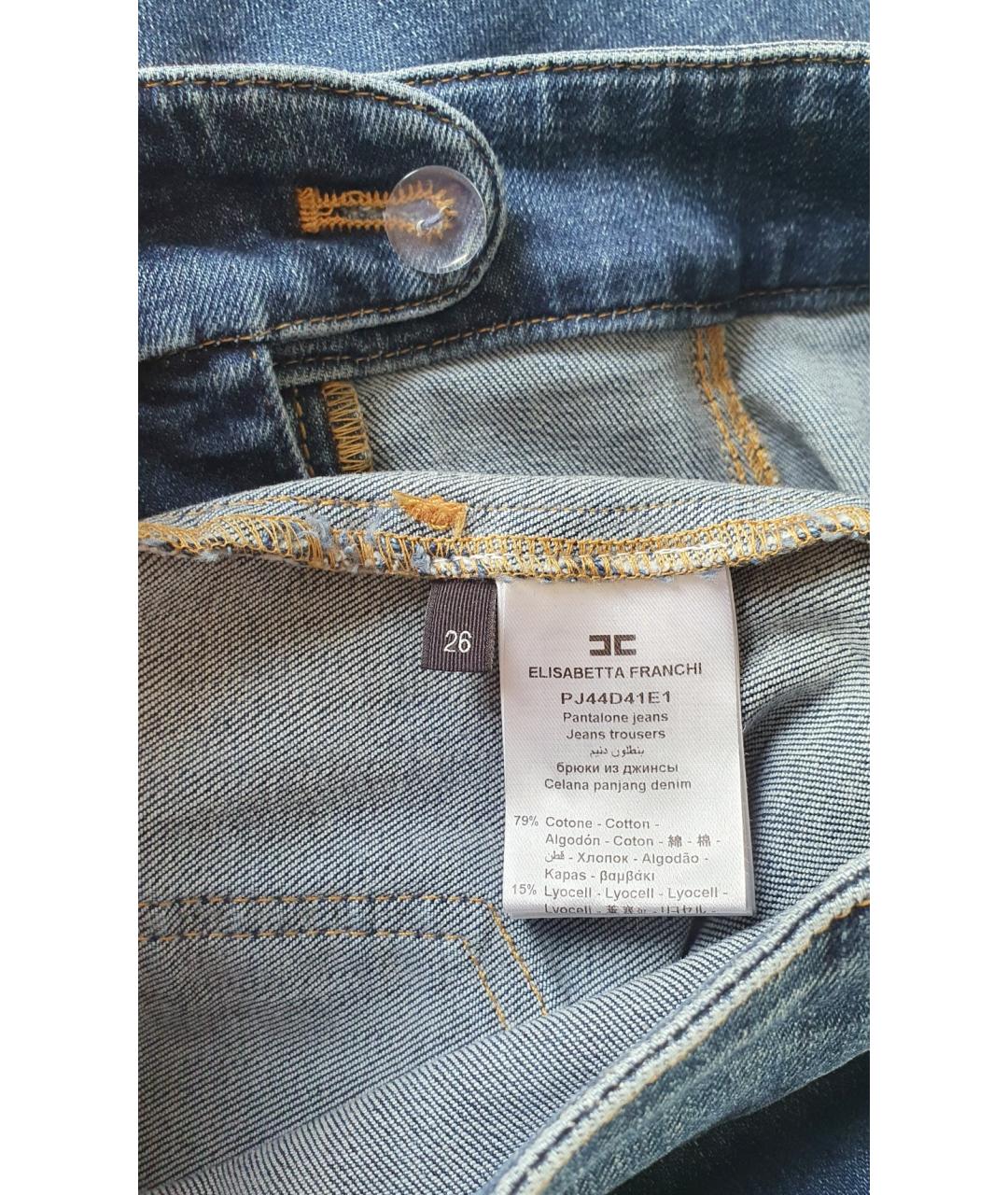 ELISABETTA FRANCHI Синие хлопко-лиоцелловые джинсы клеш, фото 7