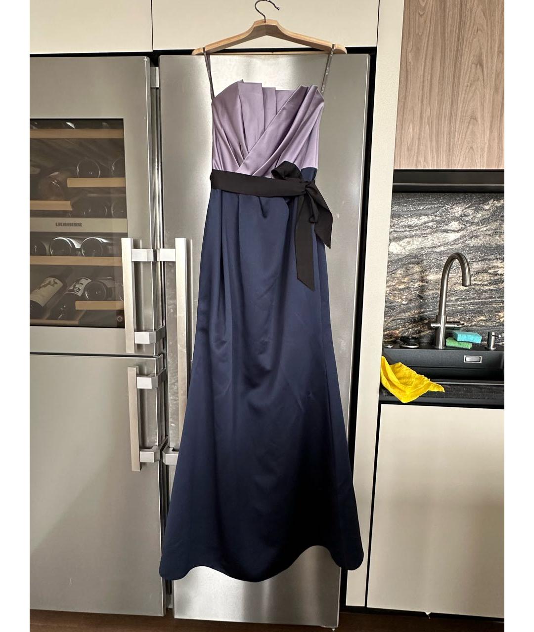 VERA WANG Темно-синее атласное коктейльное платье, фото 5