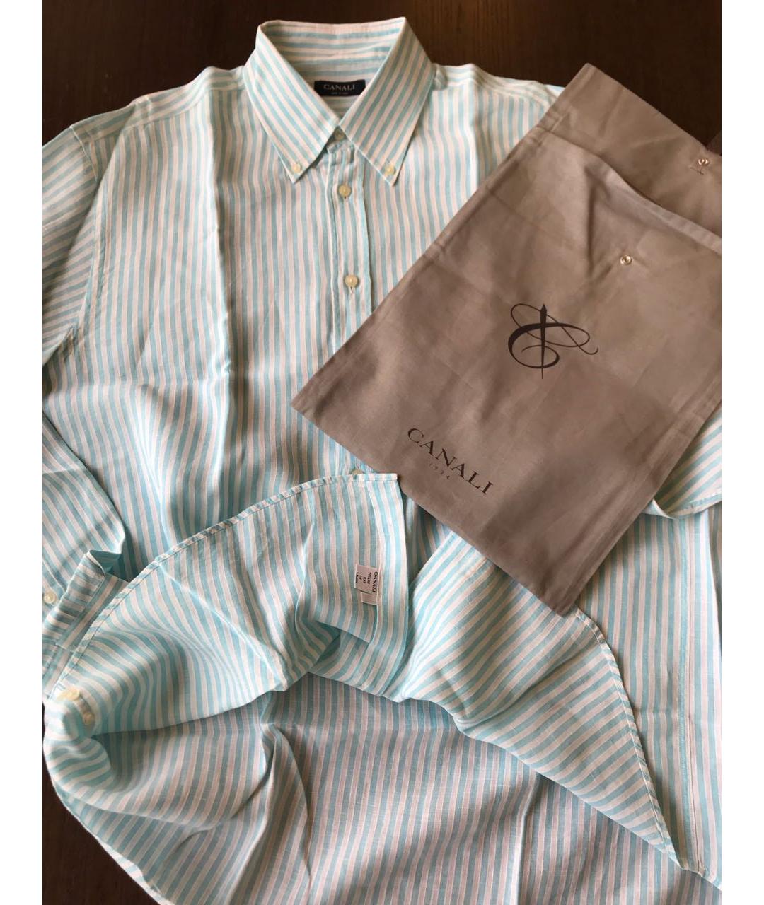 CANALI Бирюзовая льняная кэжуал рубашка, фото 5