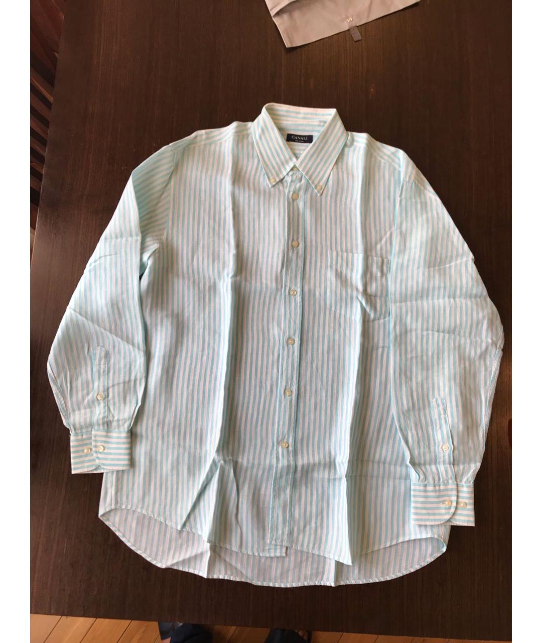 CANALI Бирюзовая льняная кэжуал рубашка, фото 9