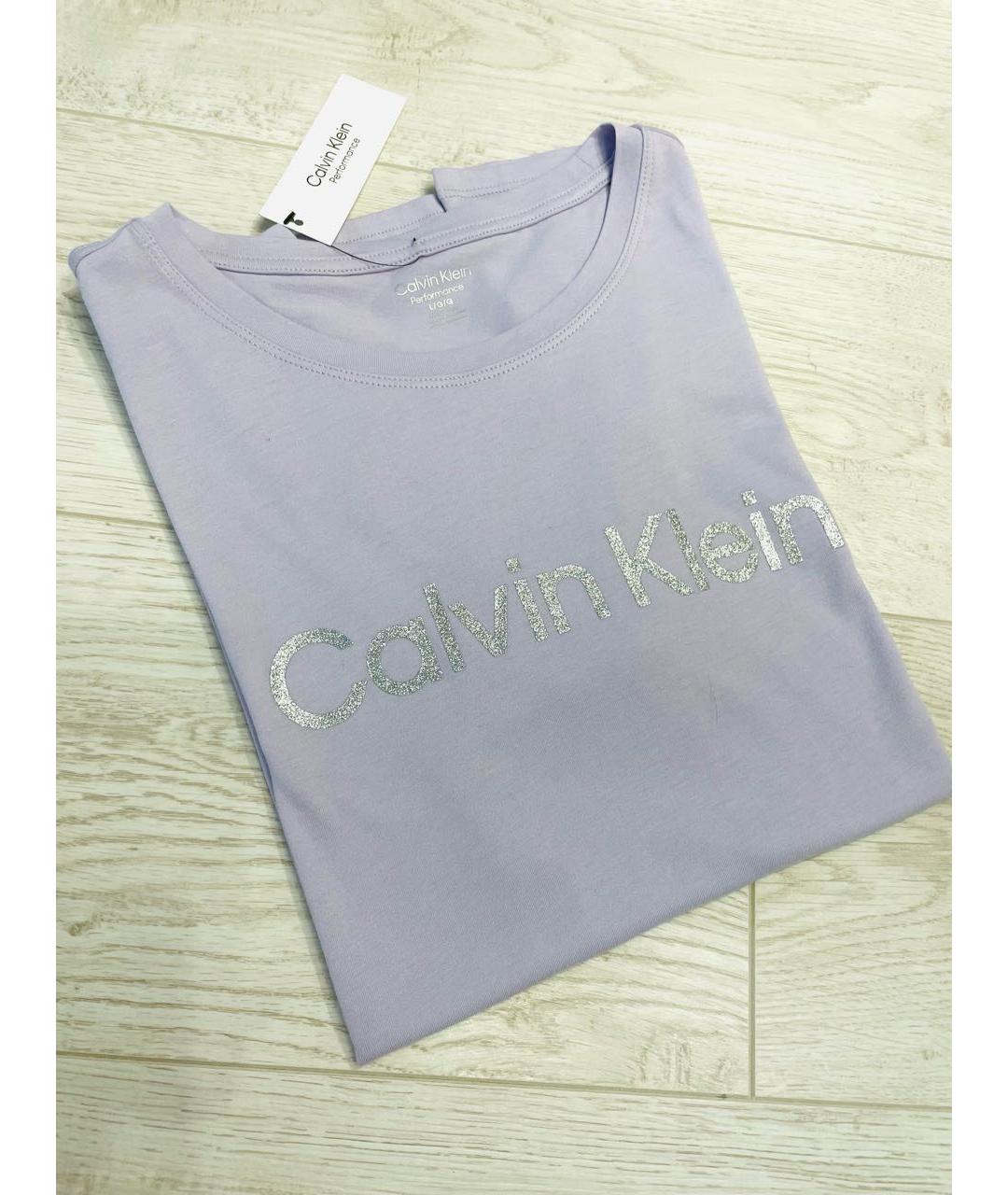 CALVIN KLEIN Фиолетовая хлопко-эластановая футболка, фото 4