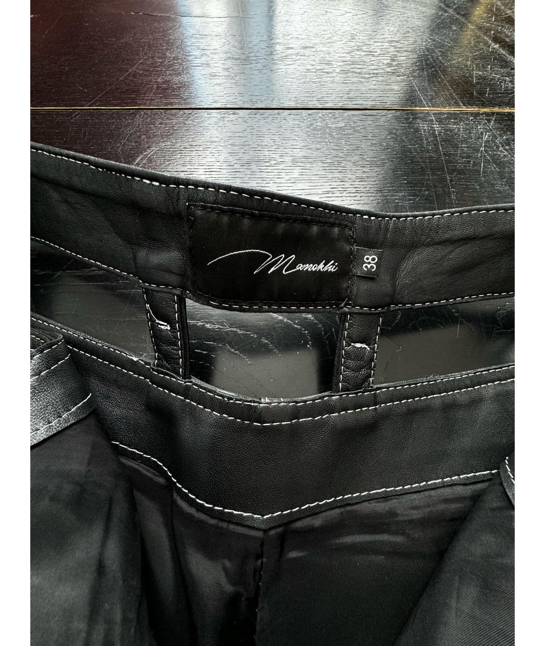MANOKHI Черные кожаные брюки широкие, фото 4