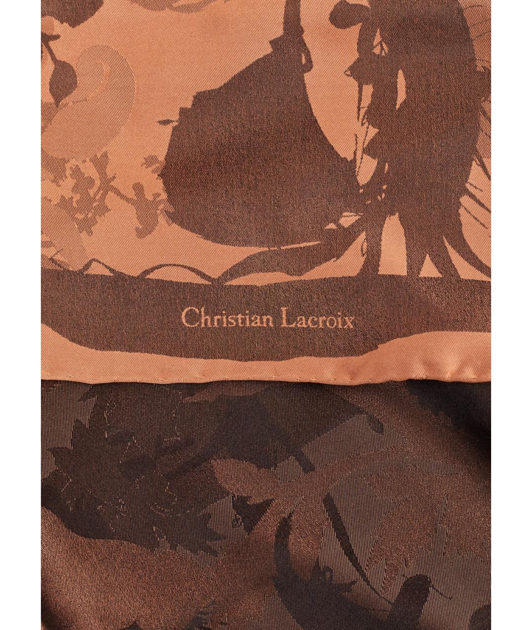 CHRISTIAN LACROIX Коричневый шелковый платок, фото 3