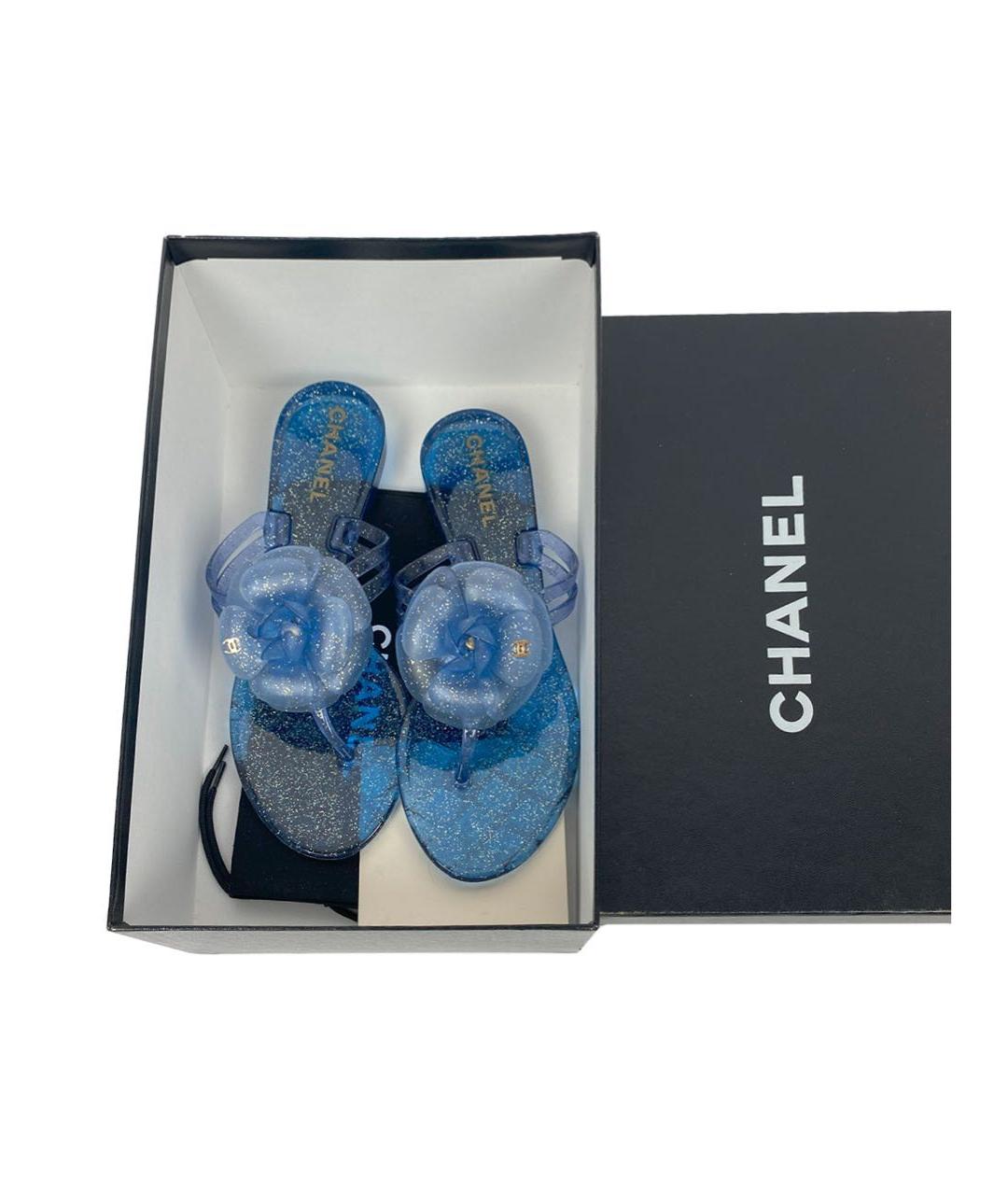 CHANEL PRE-OWNED Синие резиновые шлепанцы, фото 6