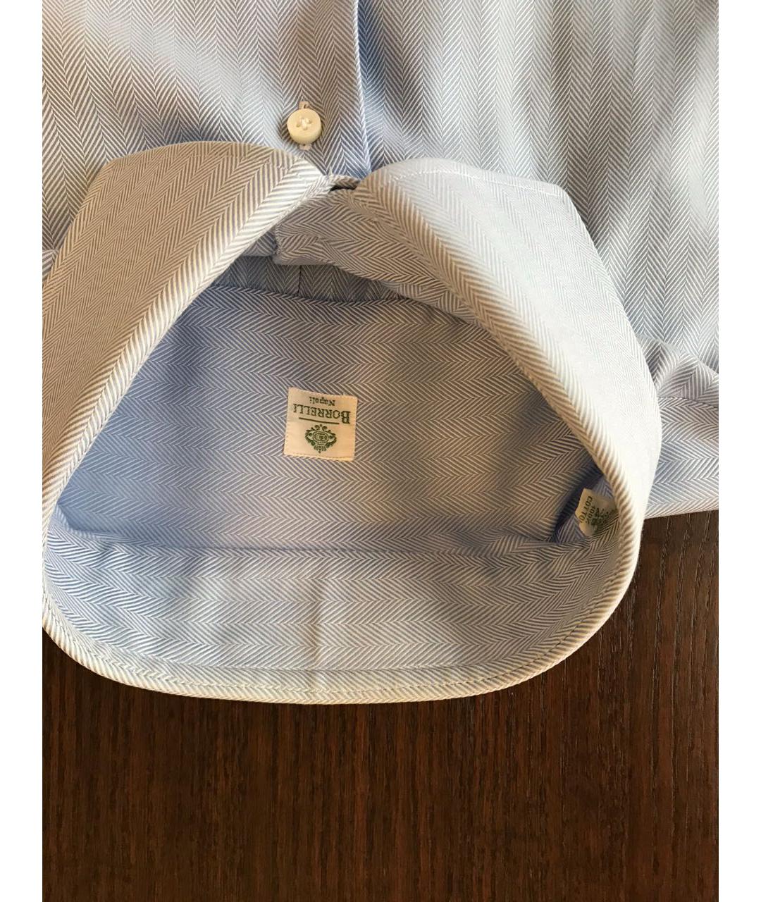 BORRELLI Голубая хлопковая классическая рубашка, фото 8