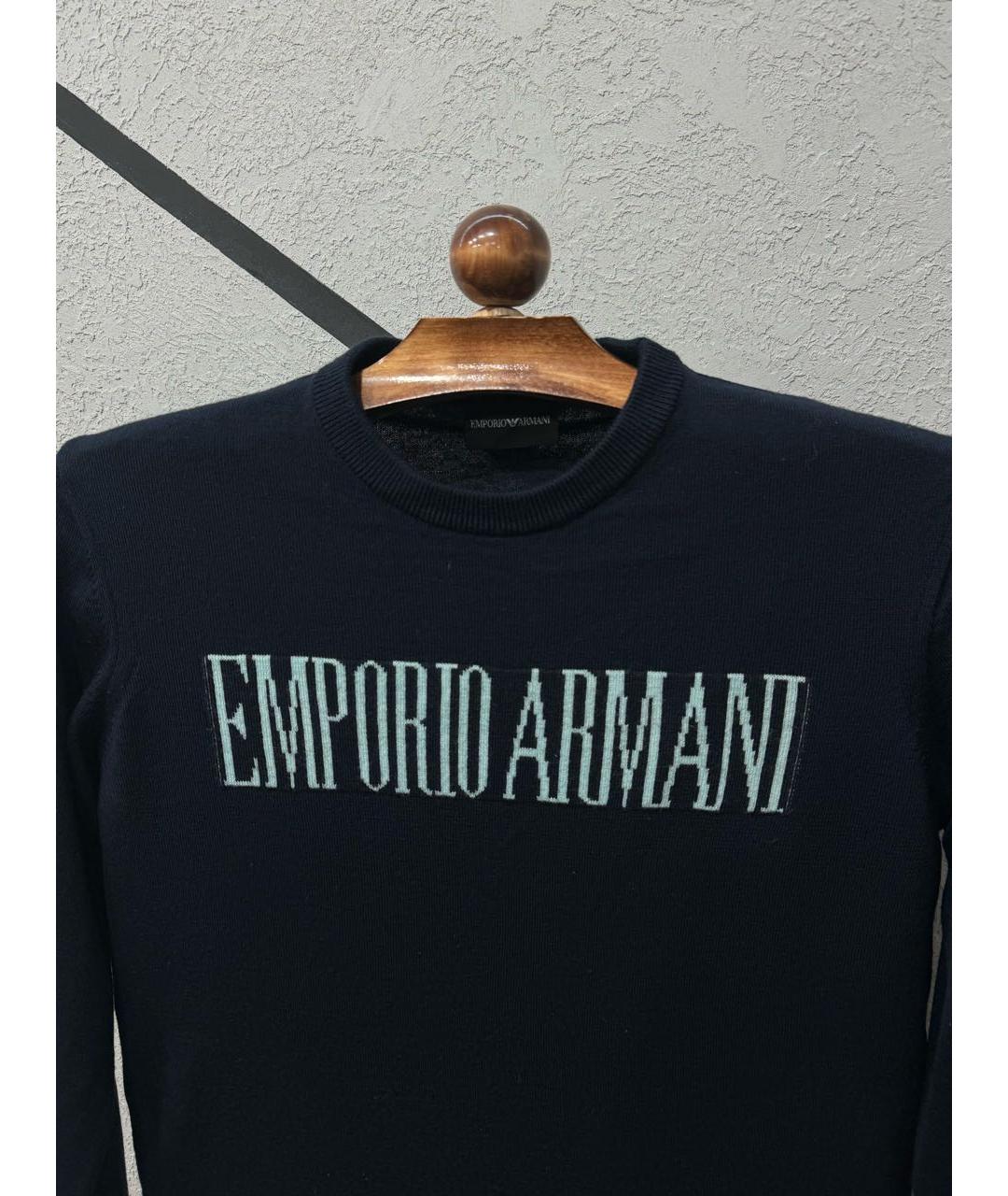 EMPORIO ARMANI Темно-синий шерстяной джемпер / свитер, фото 2