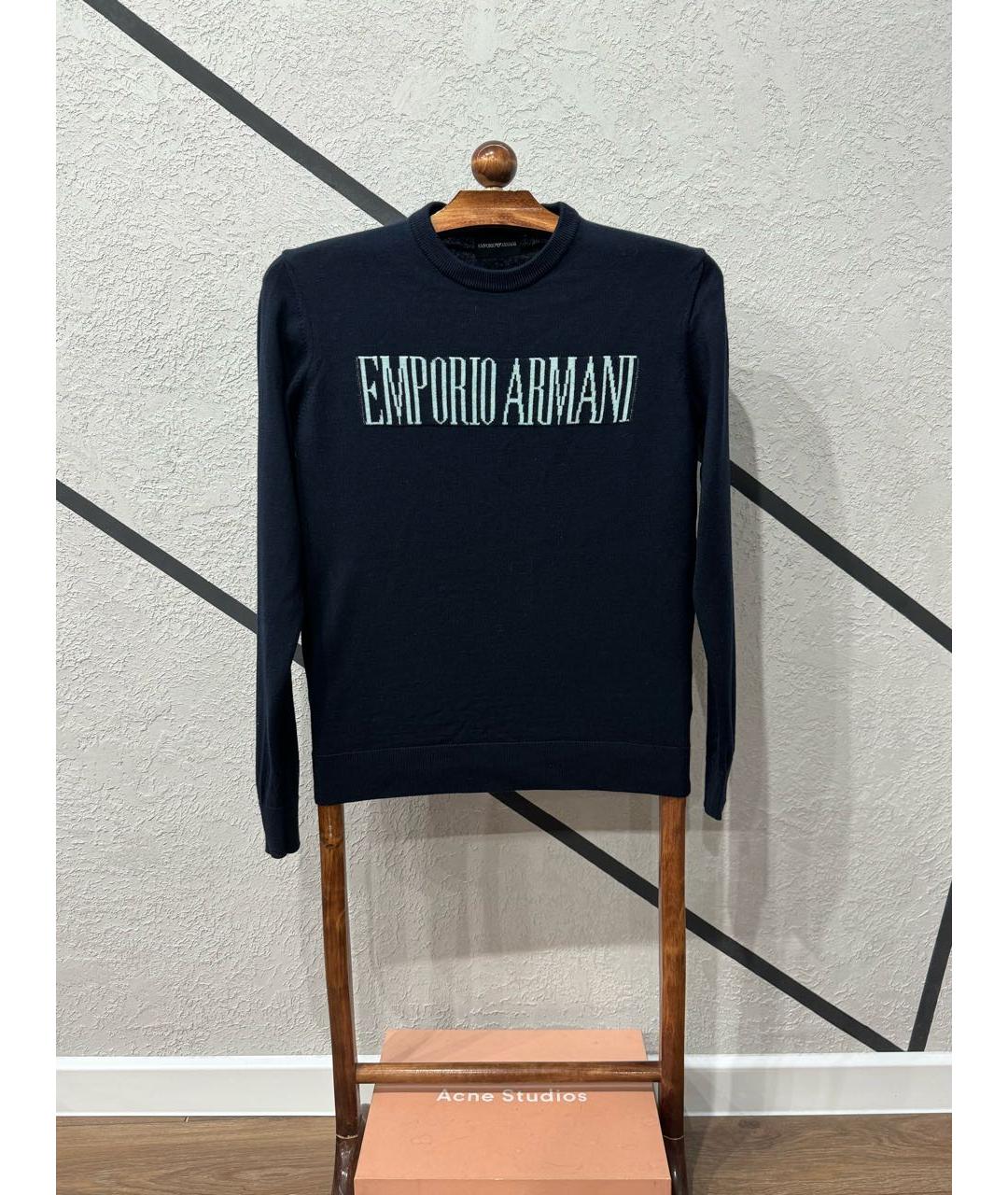 EMPORIO ARMANI Темно-синий шерстяной джемпер / свитер, фото 7