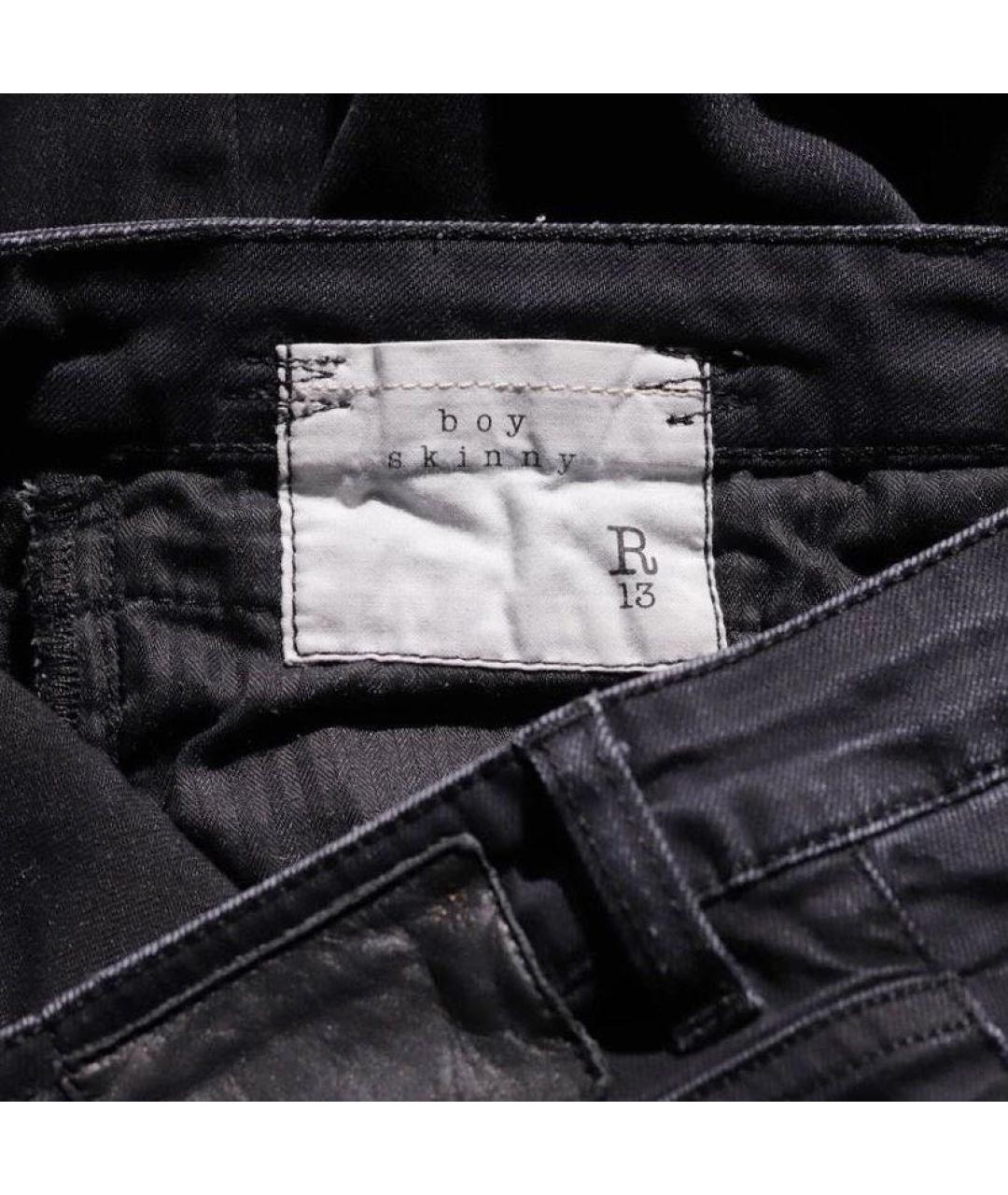 R13 Черные хлопко-эластановые джинсы слим, фото 5