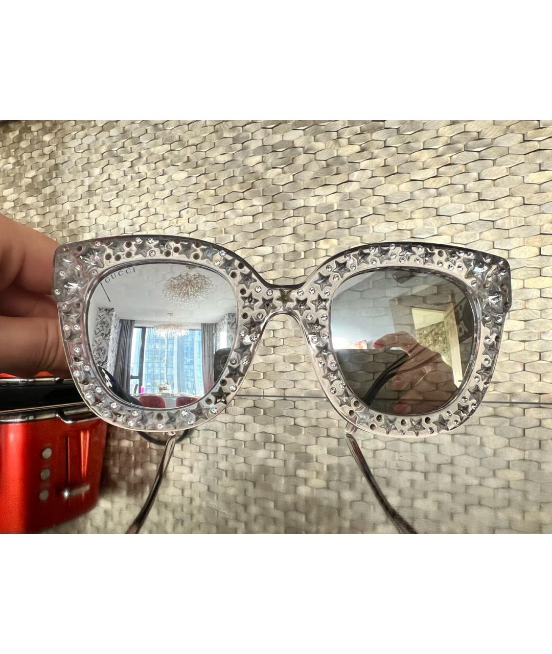 GUCCI Серебряные пластиковые солнцезащитные очки, фото 8