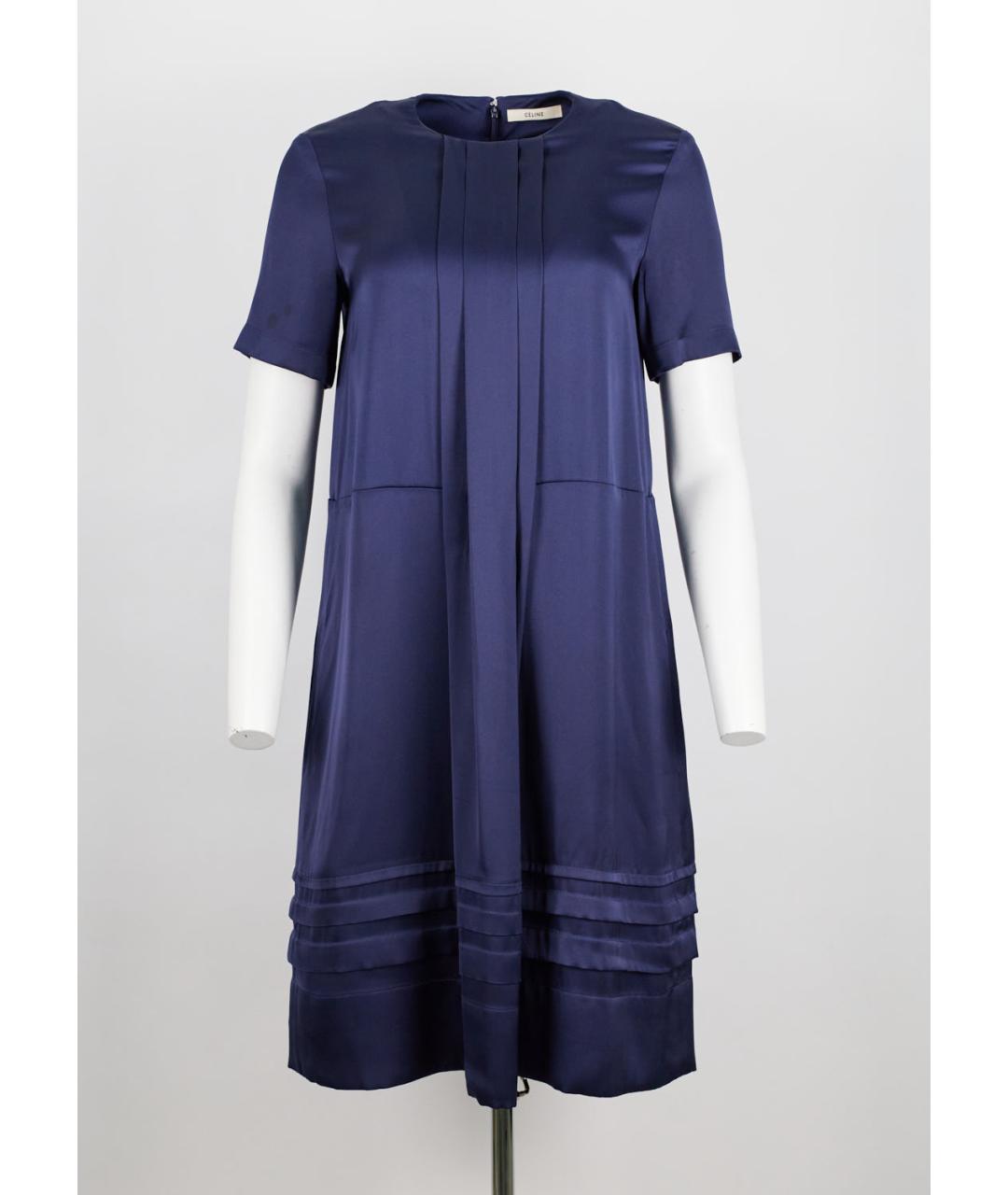 CELINE Темно-синее шелковое коктейльное платье, фото 5
