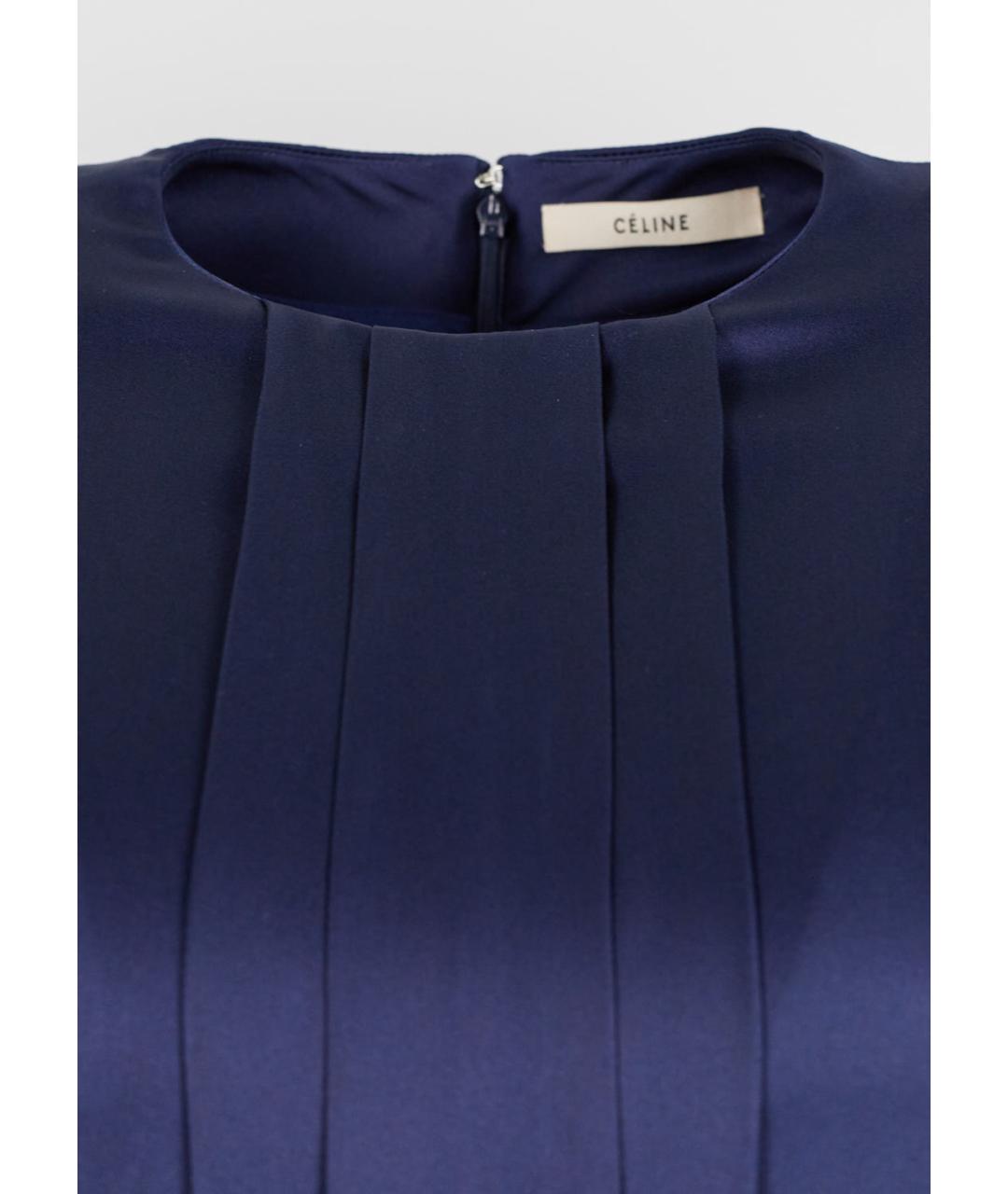 CELINE Темно-синее шелковое коктейльное платье, фото 4