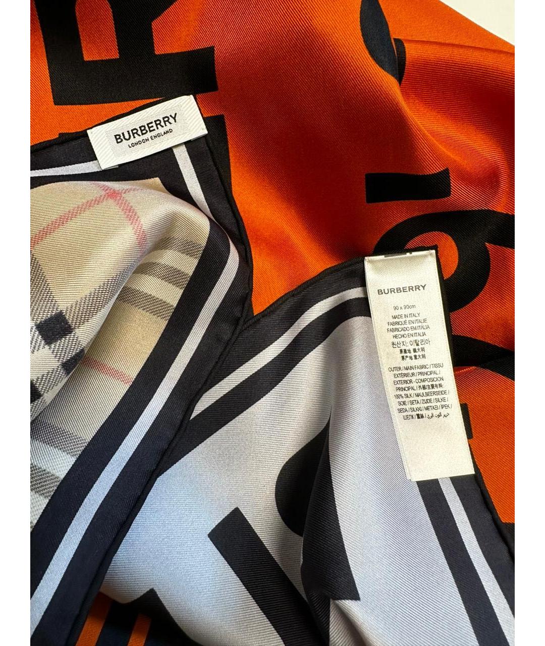 BURBERRY Оранжевый шелковый платок, фото 4
