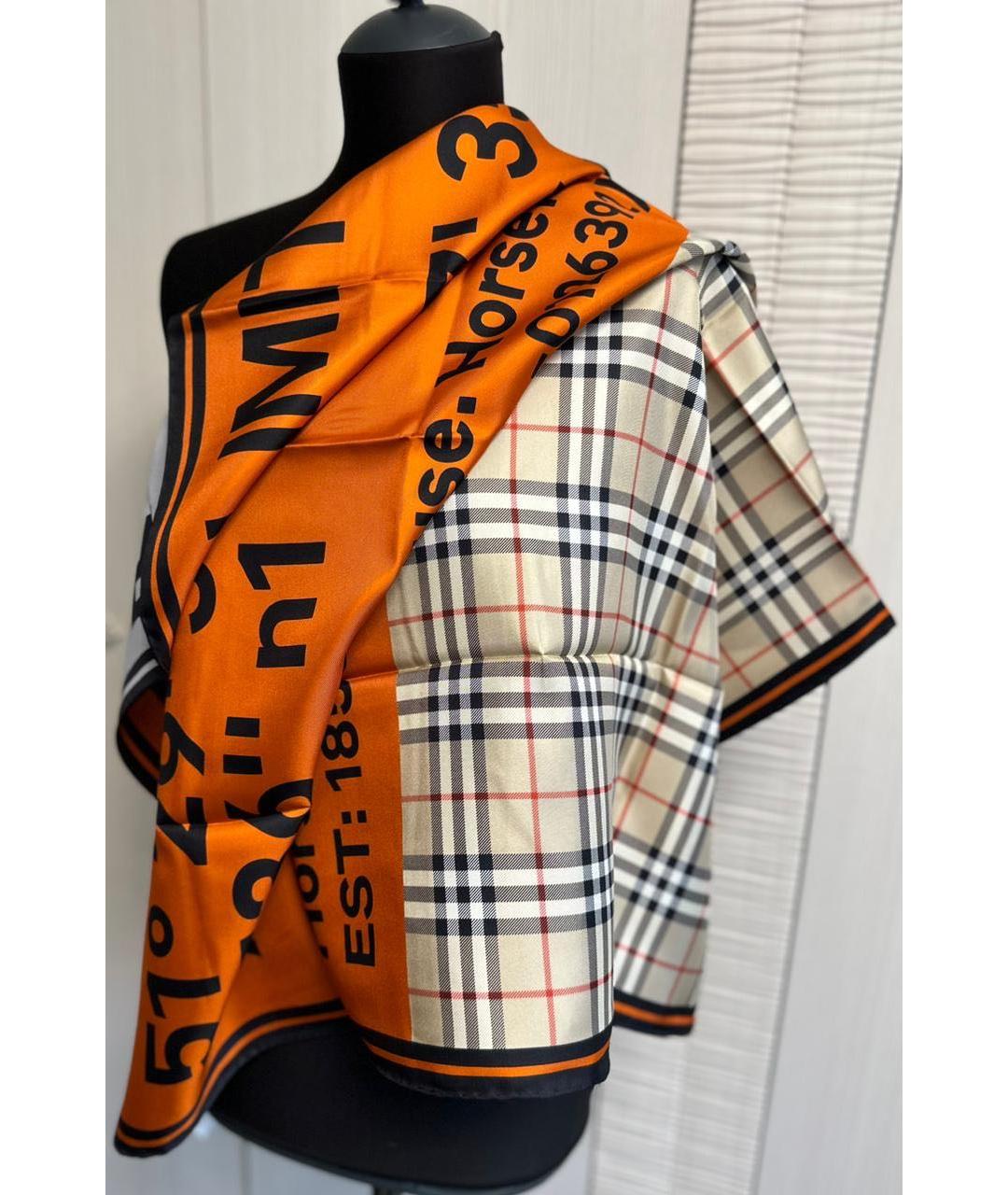 BURBERRY Оранжевый шелковый платок, фото 6