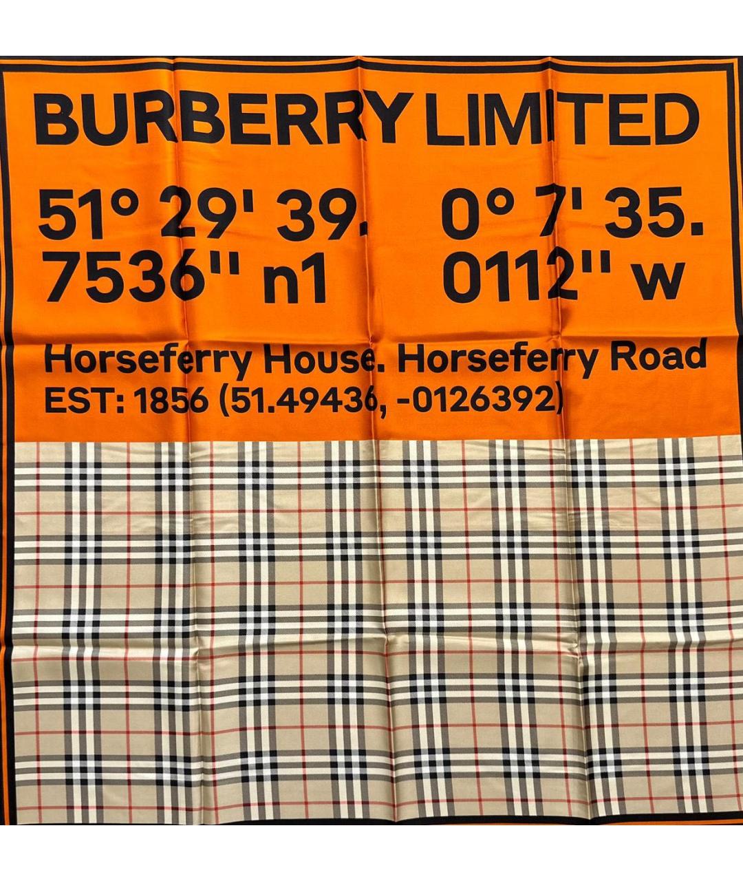 BURBERRY Оранжевый шелковый платок, фото 7