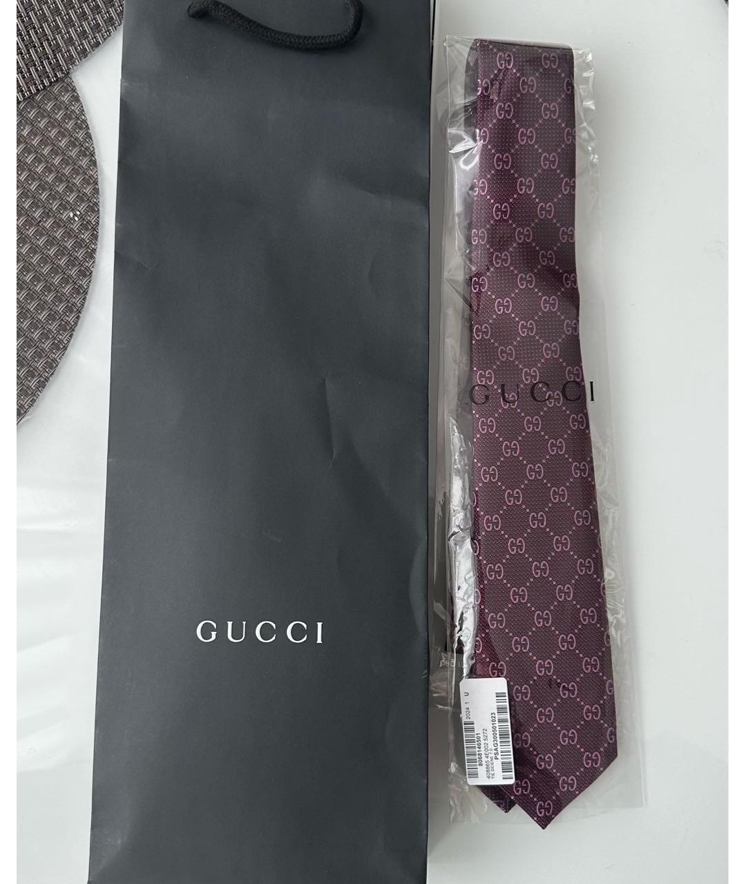 GUCCI Бордовый шелковый галстук, фото 2