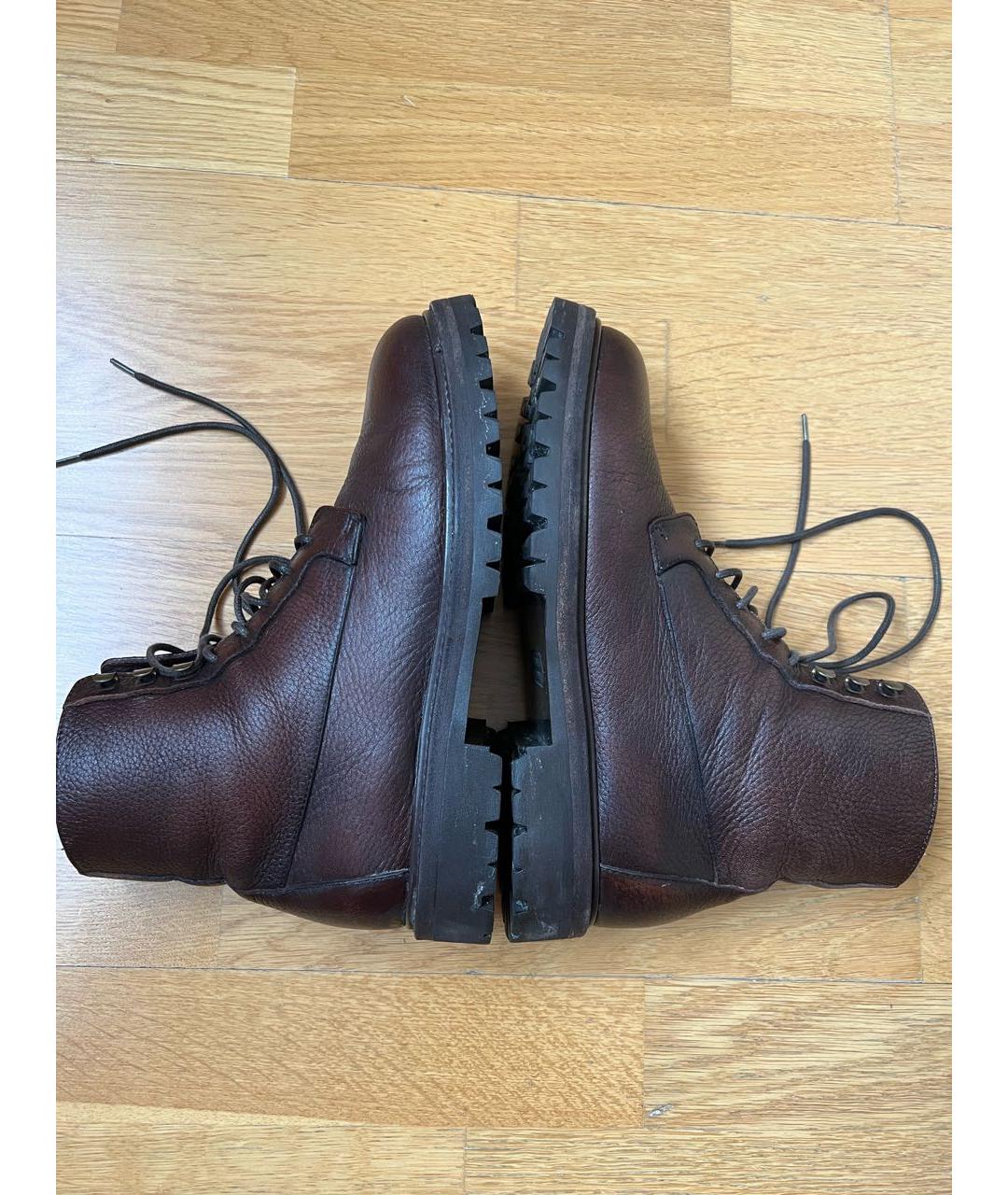 BRUNELLO CUCINELLI Коричневые кожаные высокие ботинки, фото 9