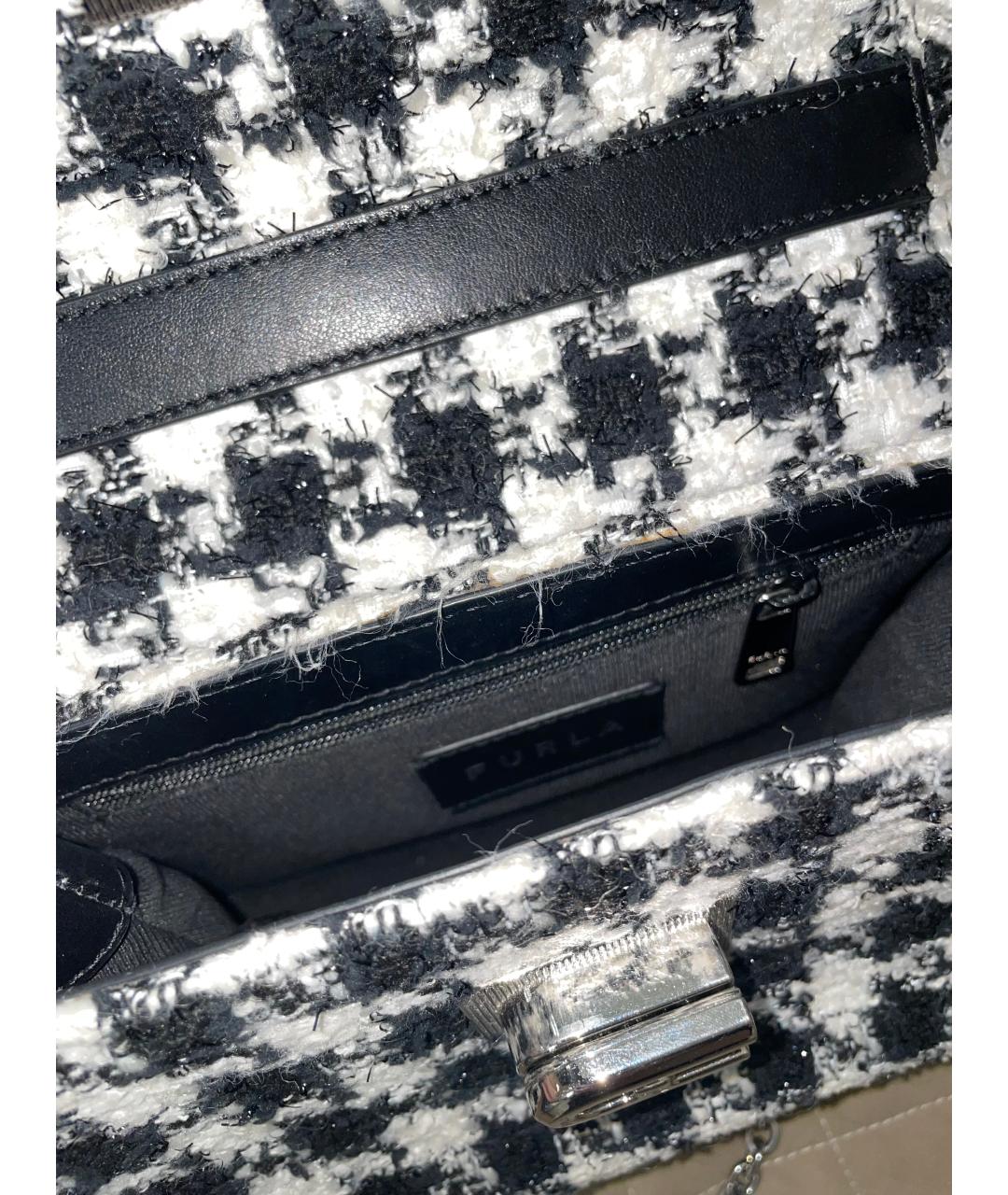 FURLA Черная твидовая сумка с короткими ручками, фото 4