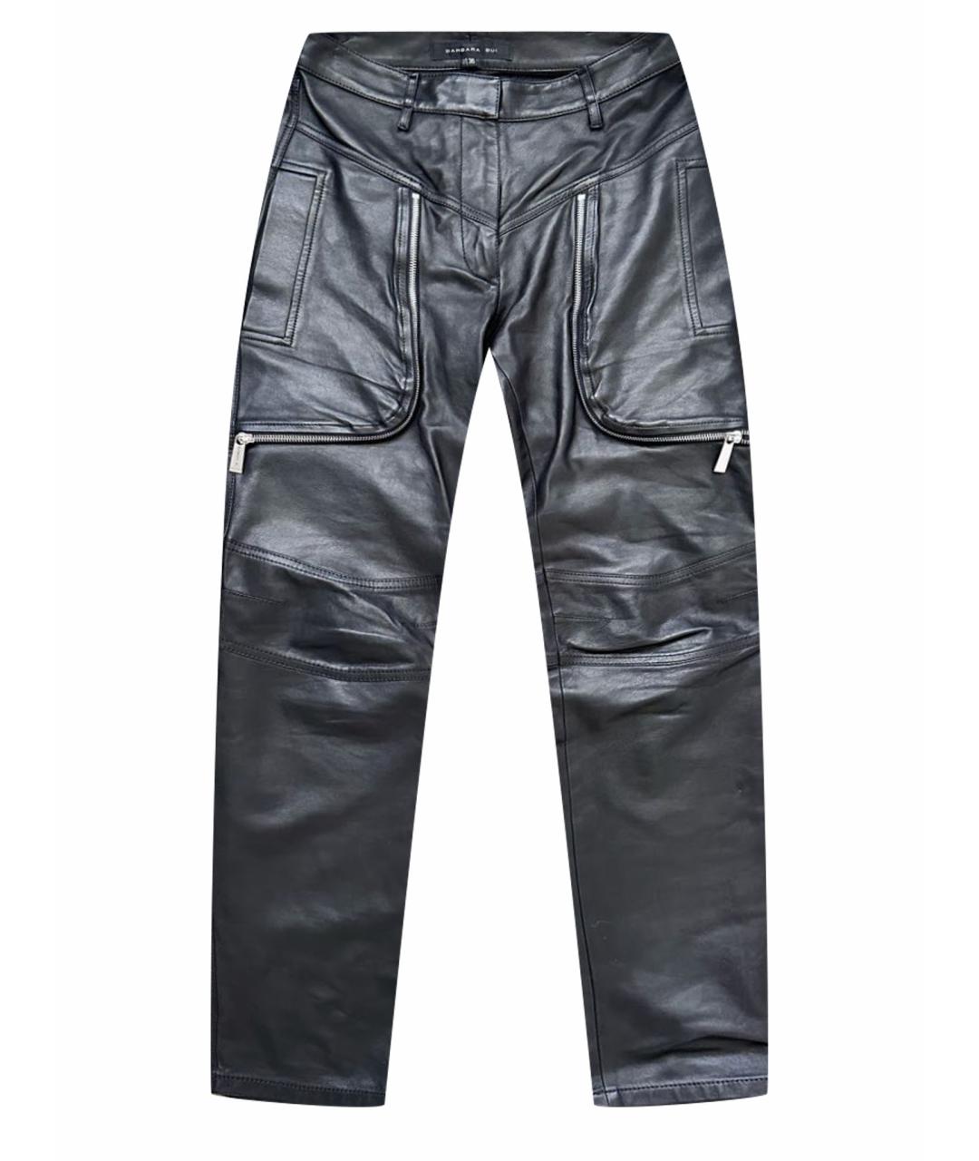 BARBARA BUI Черные кожаные прямые брюки, фото 1