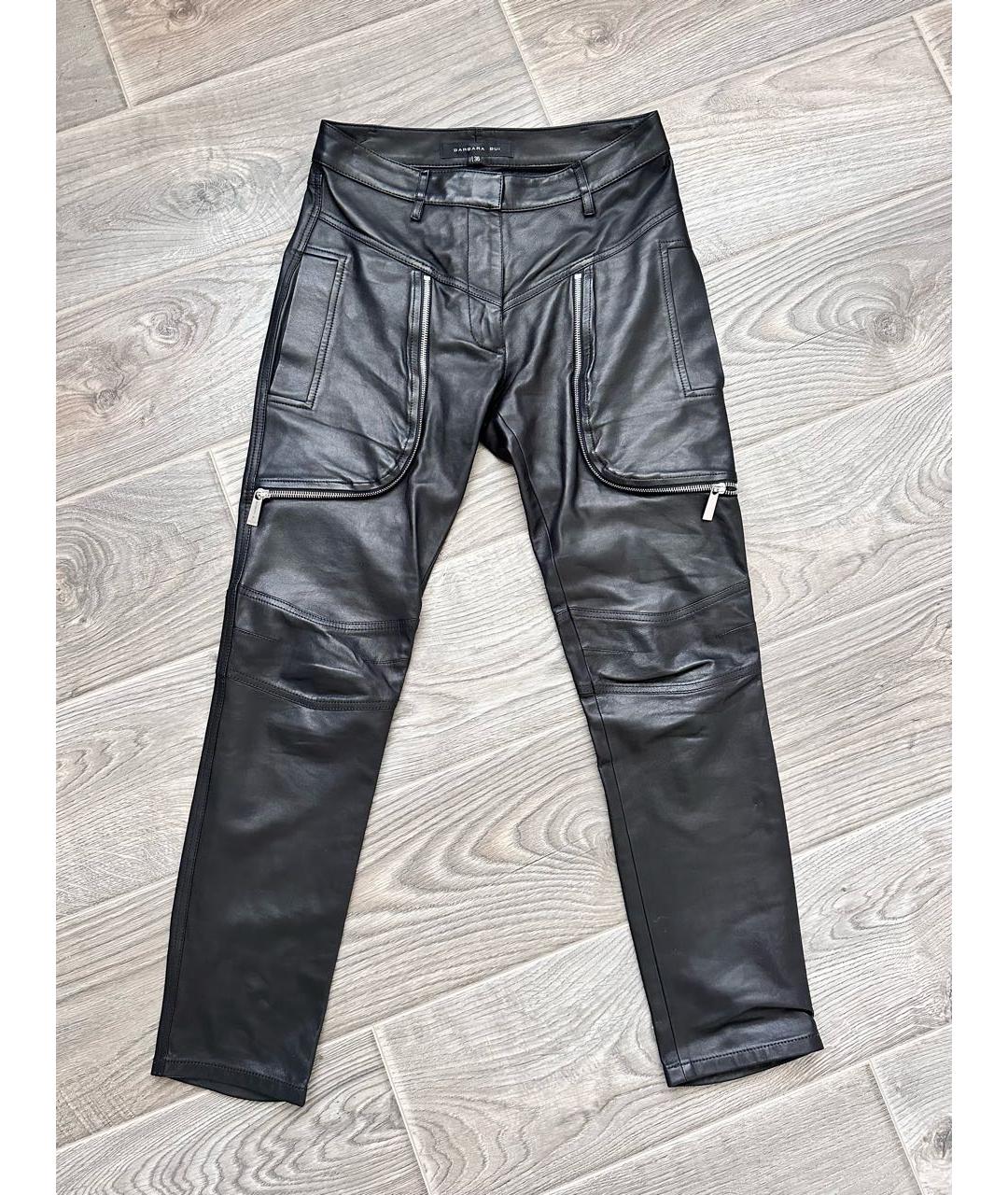 BARBARA BUI Черные кожаные прямые брюки, фото 6