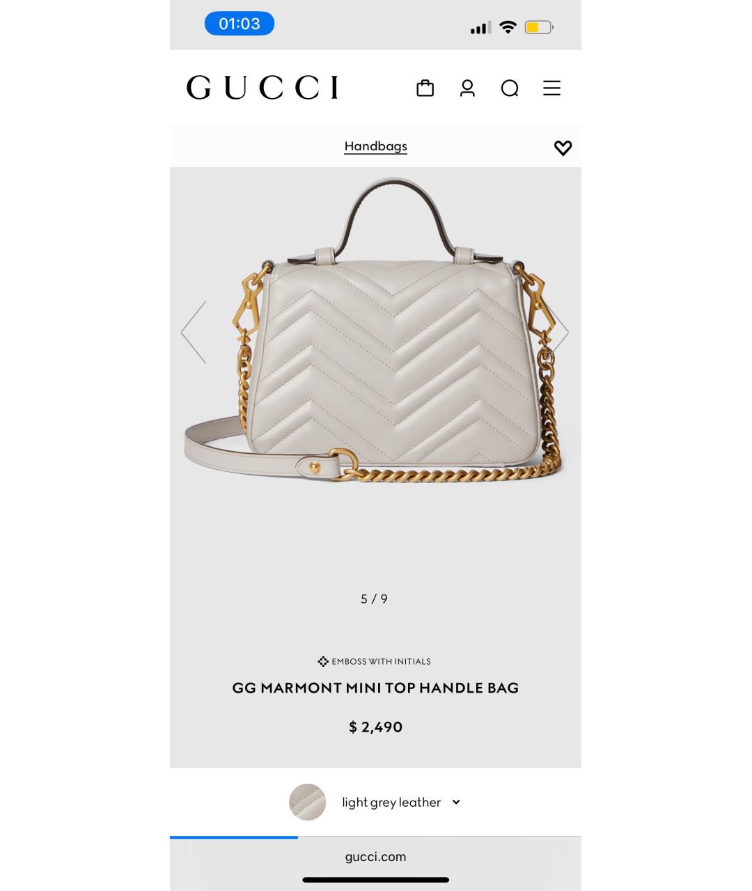 GUCCI Серая кожаная сумка через плечо, фото 3