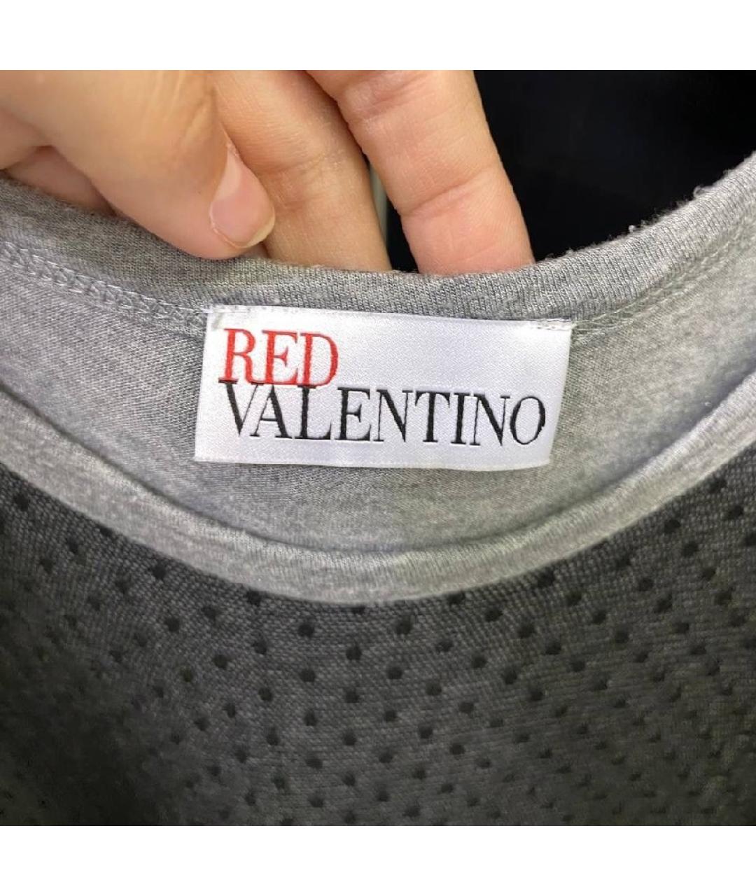 RED VALENTINO Серая хлопковая футболка, фото 3