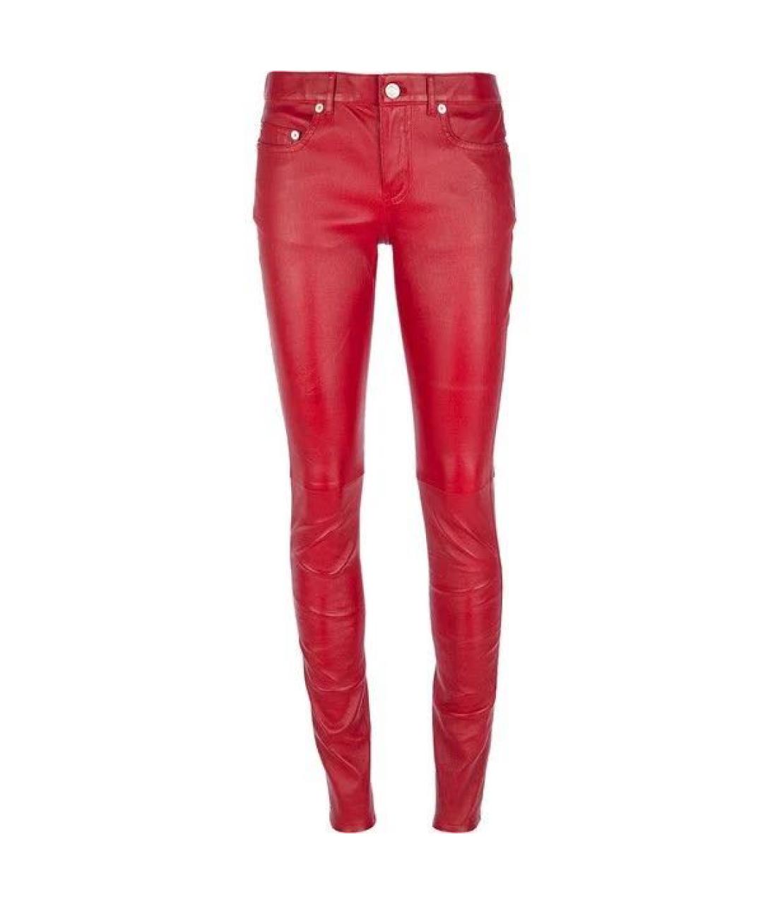 SAINT LAURENT Бордовые кожаные брюки узкие, фото 1