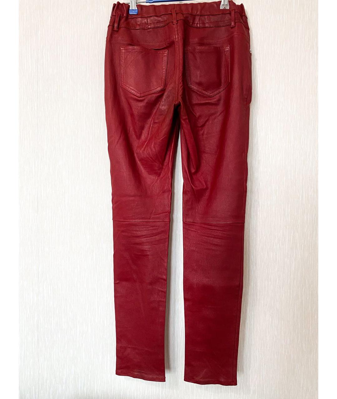 SAINT LAURENT Бордовые кожаные брюки узкие, фото 4