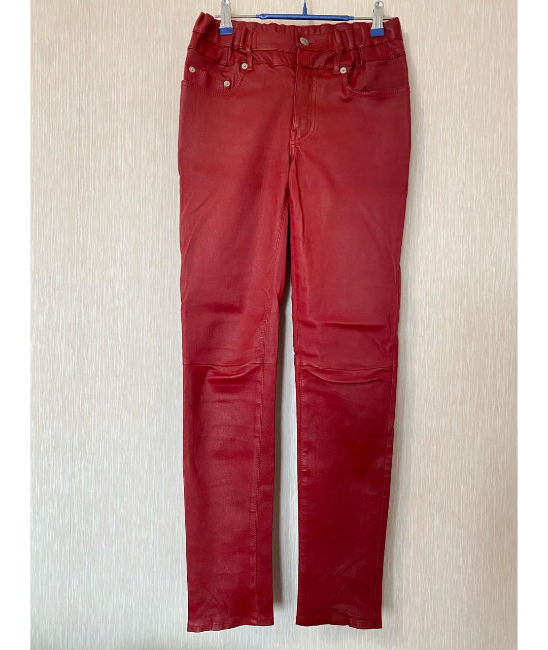 SAINT LAURENT Бордовые кожаные брюки узкие, фото 3