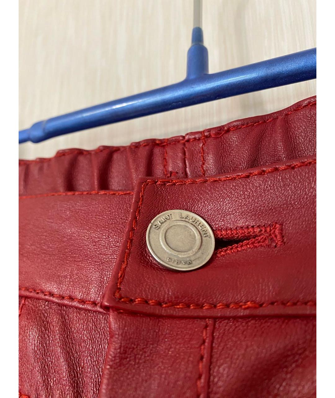 SAINT LAURENT Бордовые кожаные брюки узкие, фото 5