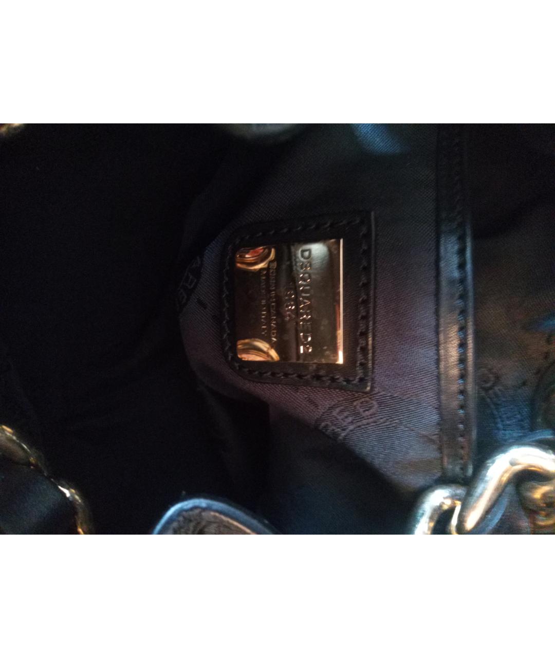 DSQUARED2 Черная кожаная сумка с короткими ручками, фото 7