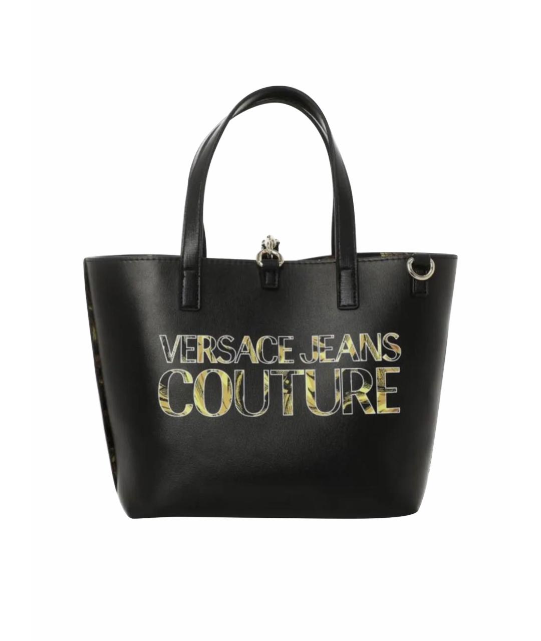 VERSACE JEANS COUTURE Черная сумка тоут из искусственной кожи, фото 1