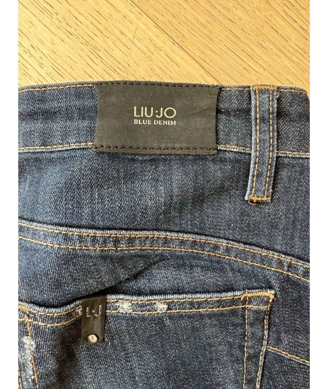 LIU JO Темно-синие хлопко-эластановые прямые джинсы, фото 3