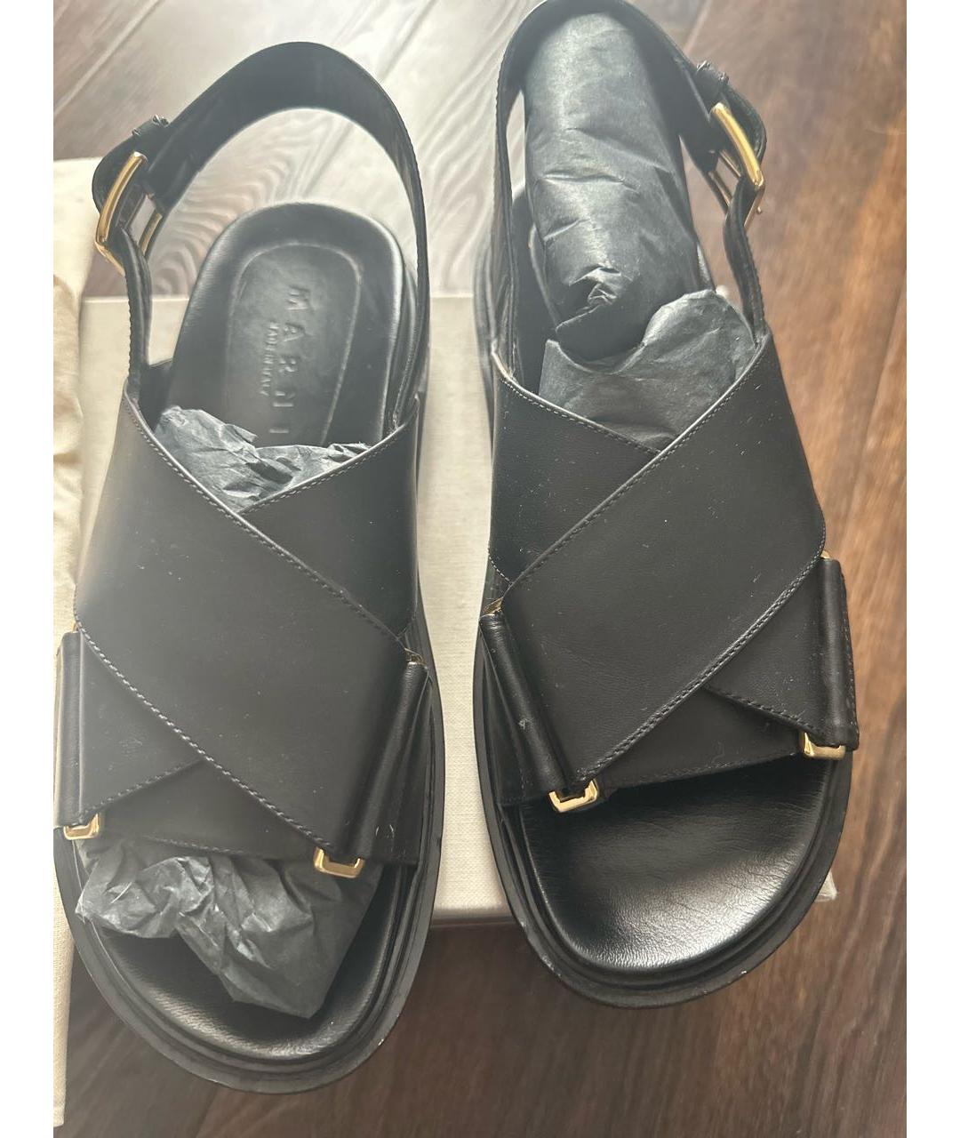 MARNI Черные кожаные сандалии, фото 4